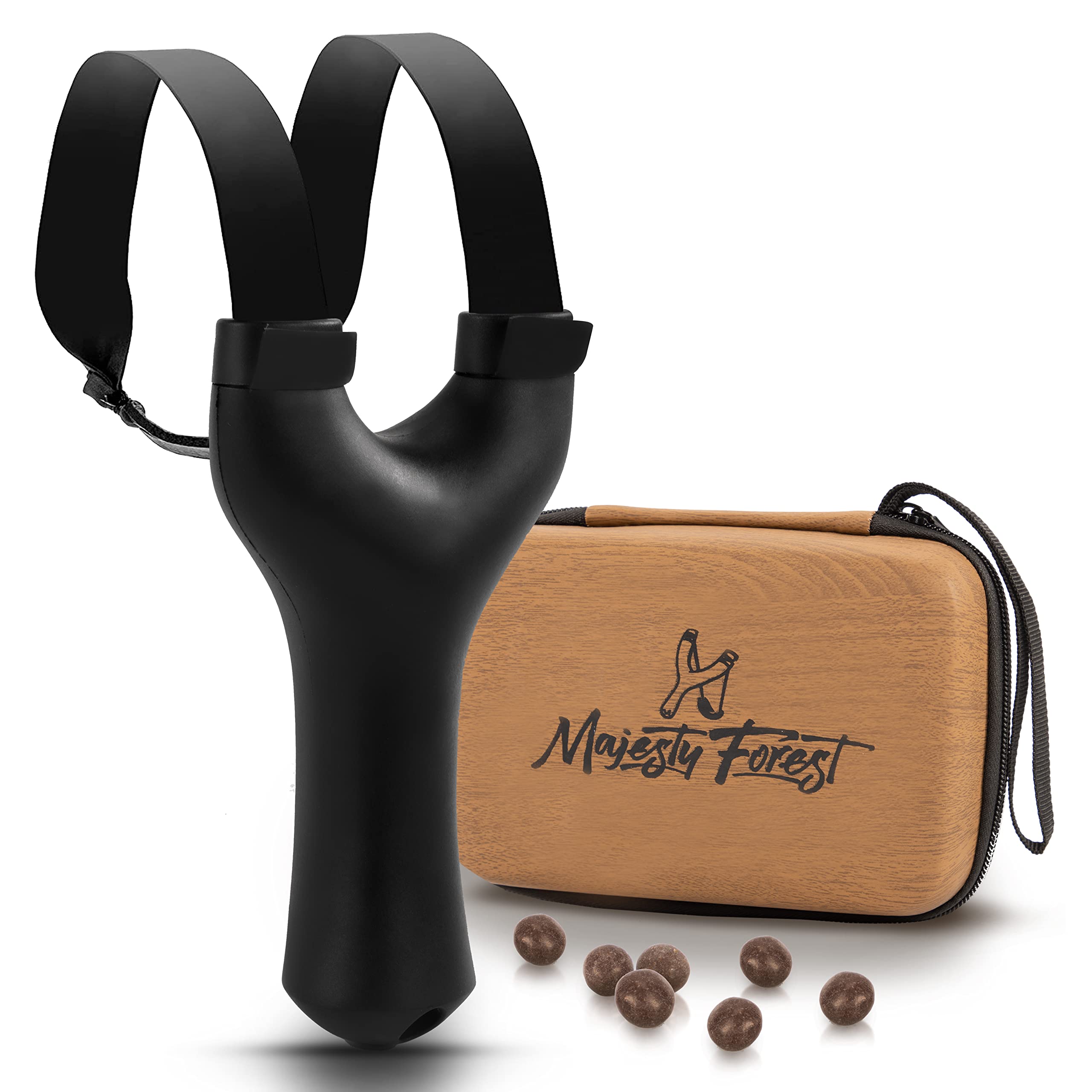 Profi Steinschleuder Set - Schleuder Zwille für Sport und Outdoor - Slingshot Bundle mit Tasche, 150 Tonkugeln, Ersatzgummiband und E-Book