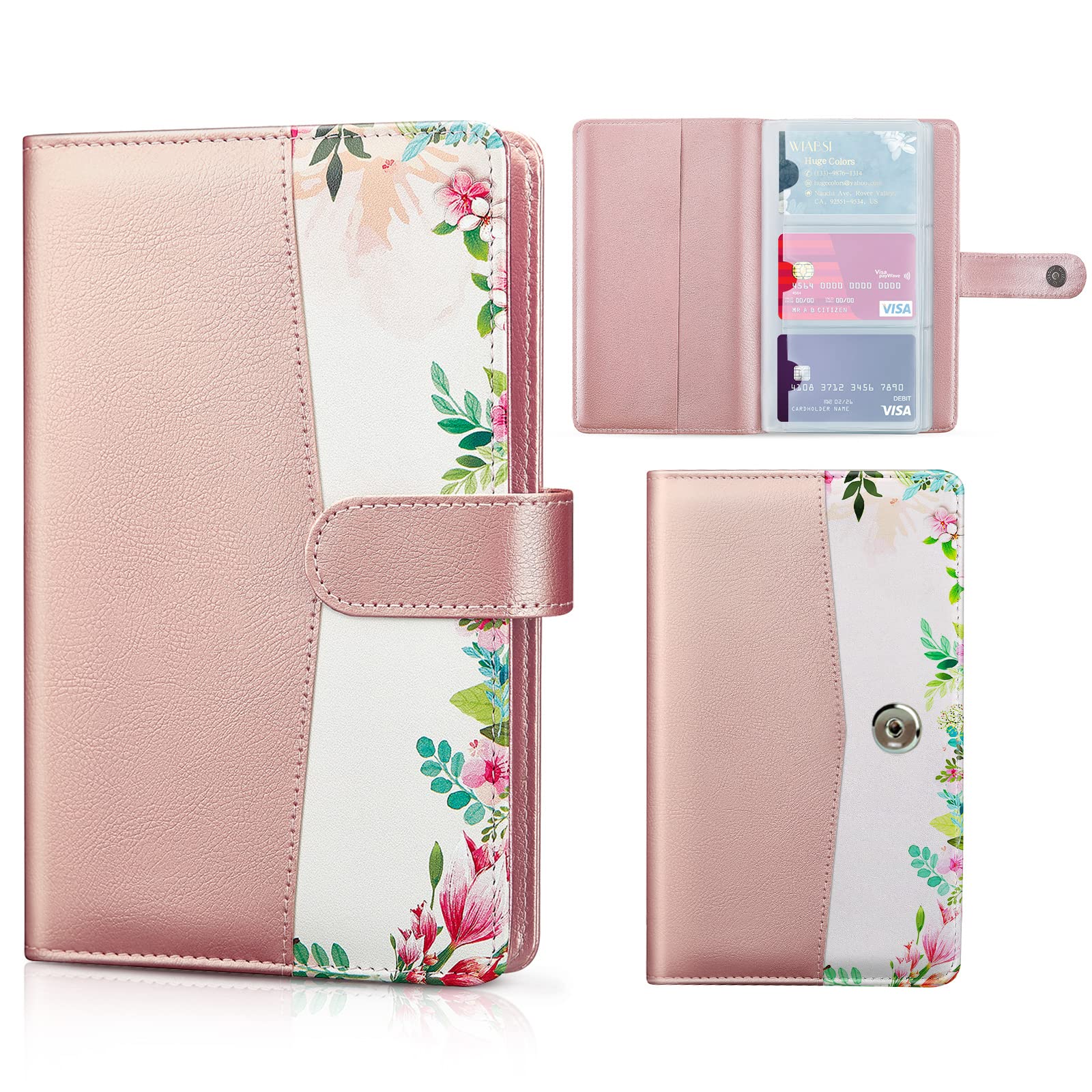 Business Card Holder, PU Leather Credit Card Holder For Women, Name ID Cards Book Case Organizer Binder File Storage with 96 Card Slots, Up to 192