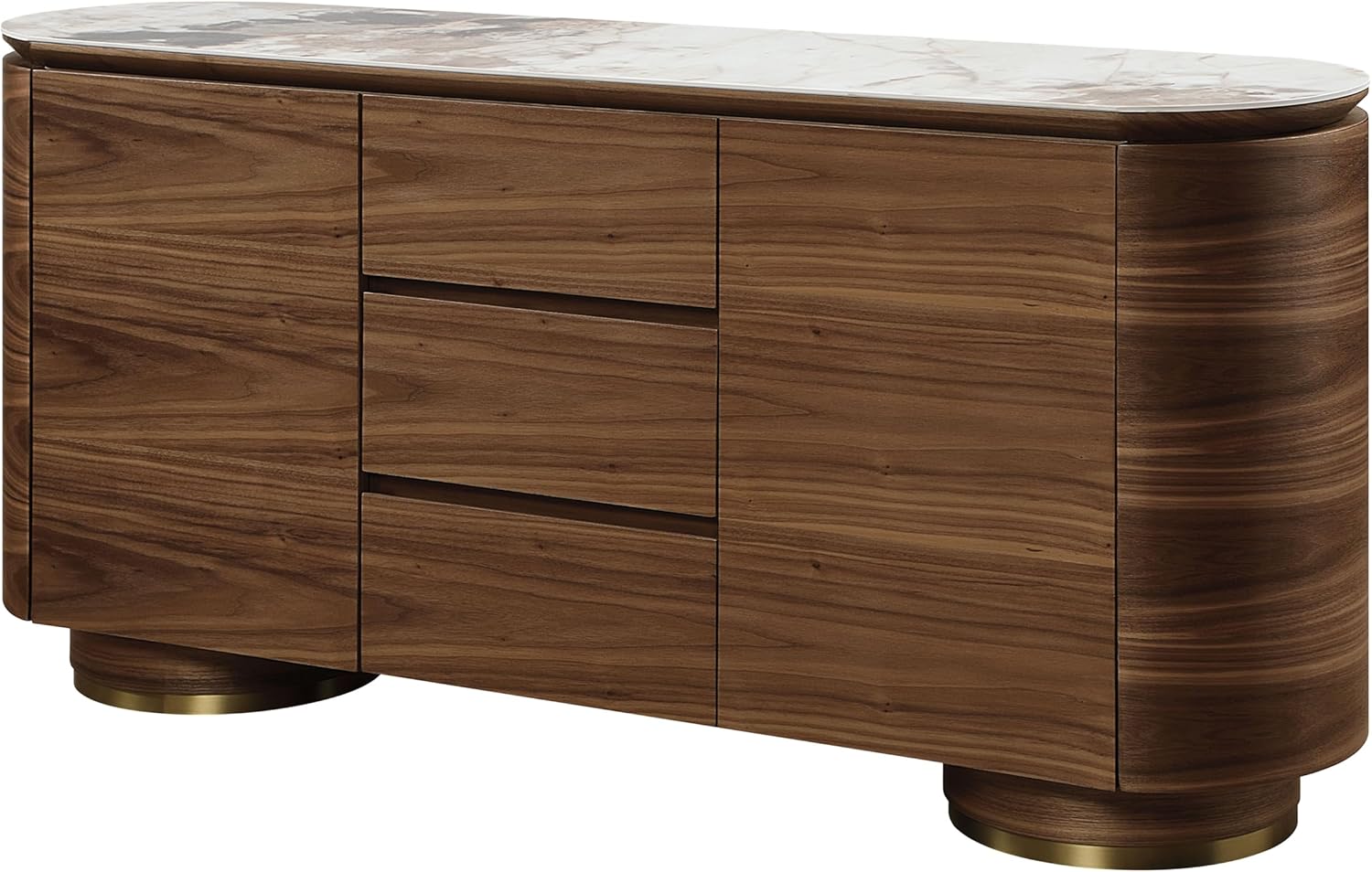 Acme Willene Contemporary Wood Server with Ceramic Top in Walnut/White