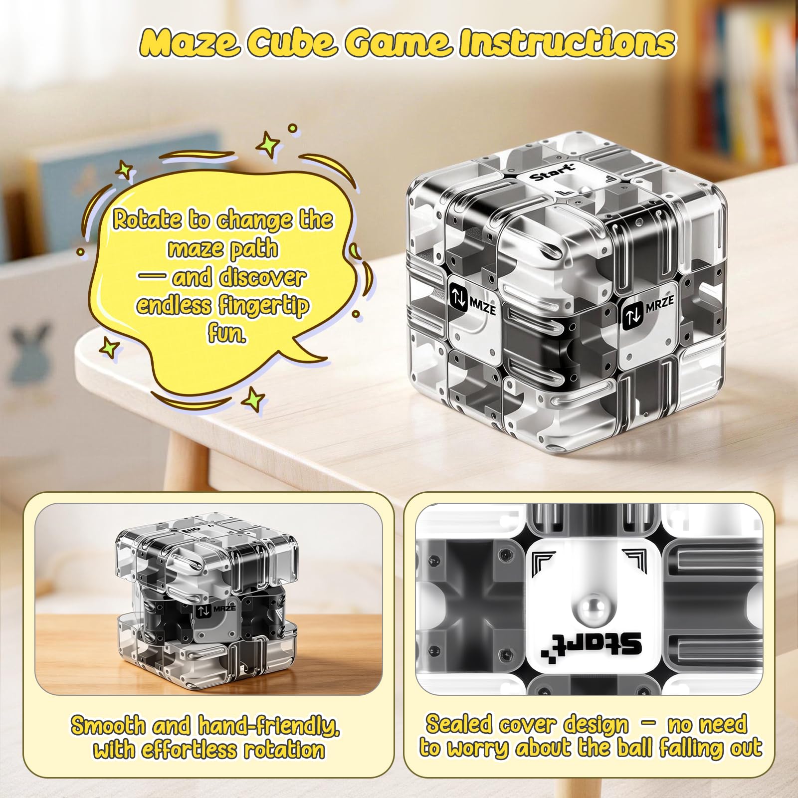 Cubo Laberinto 3d Grande con Bola, Cubo Laberinto 3d Transparente para El Pensamiento Lógico, El Alivio del Estrés & El Aprendizaje Sensorial, Laberinto Cubo 3d para Niños a Partir de 3 Años y Adultos