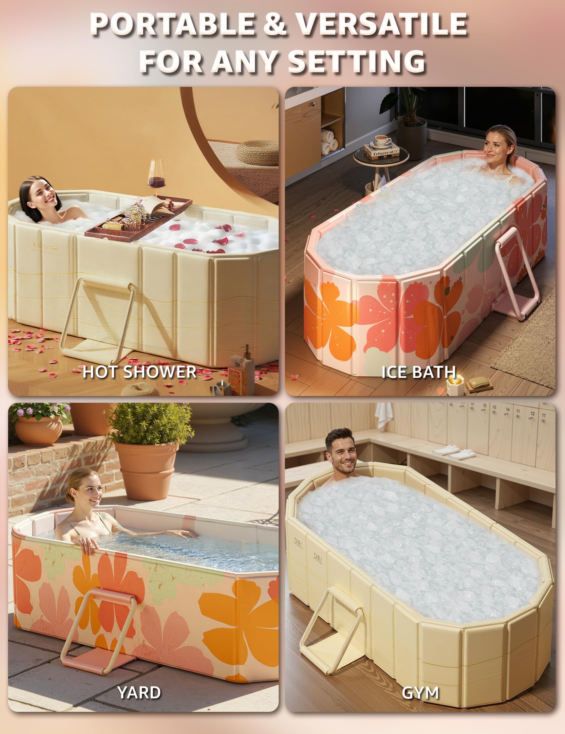 Portable Foldable Bathtub for Adults,47"Lx22"Wx20"H,White 4