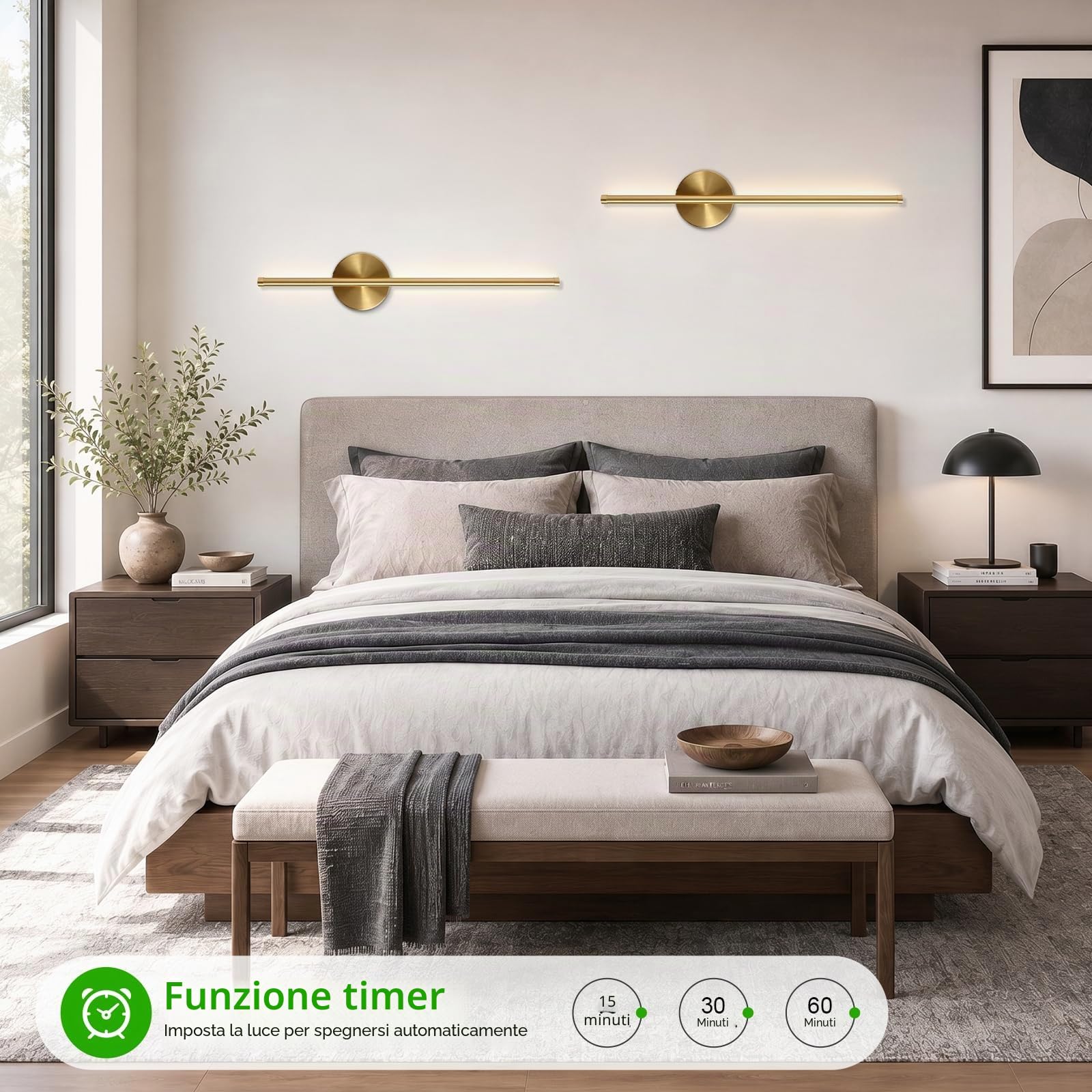 Kimjo Applique da Parete Interno LED, Oro Lampada da Parete Ricaricabile | 4400mAh Applique da Parete a Batteria, Dimmerabile Lampada da Parete con Telecomando, Oro LED Lampada da Muro per Soggiorno