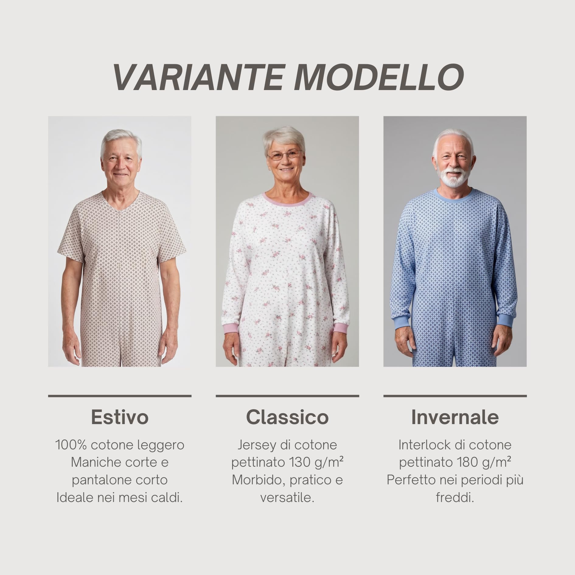 Pyjama intégral médical été unisexe – Grenouillère adulte coton 100% à manches et jambes courtes – Pyjama dos zip seniors – Vêtements gériatriques Made in Italy