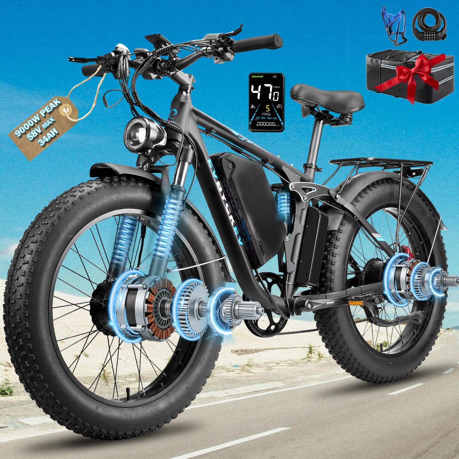 KVGOOGKV 9000W Peak Dual Motor Ebike