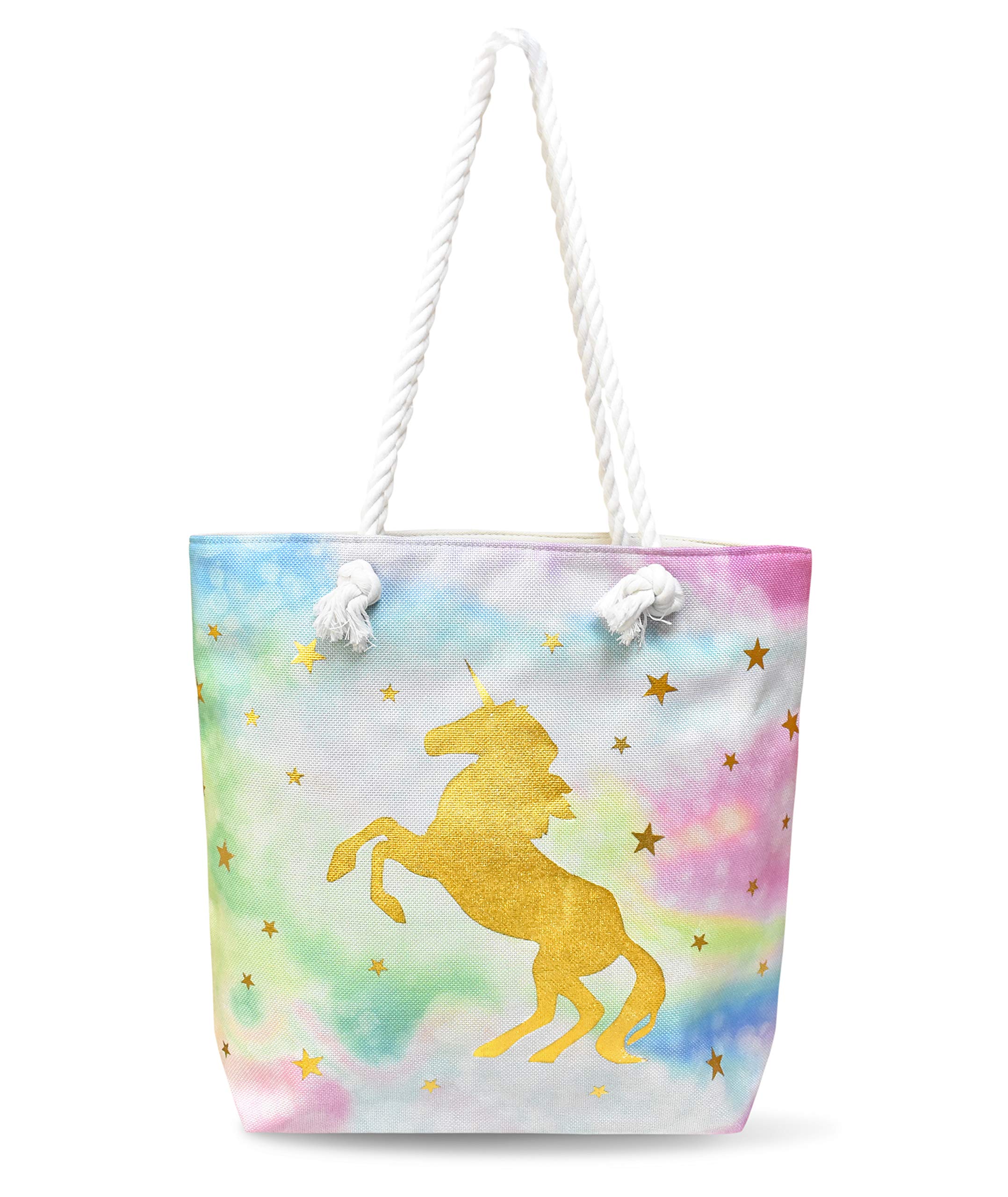 Velosso Unicorn Large Tote Shoulder Bag Handbag Shopping Beach Bag Gym Sports Inner Zip 46x33cms, 15 litres (Golden)