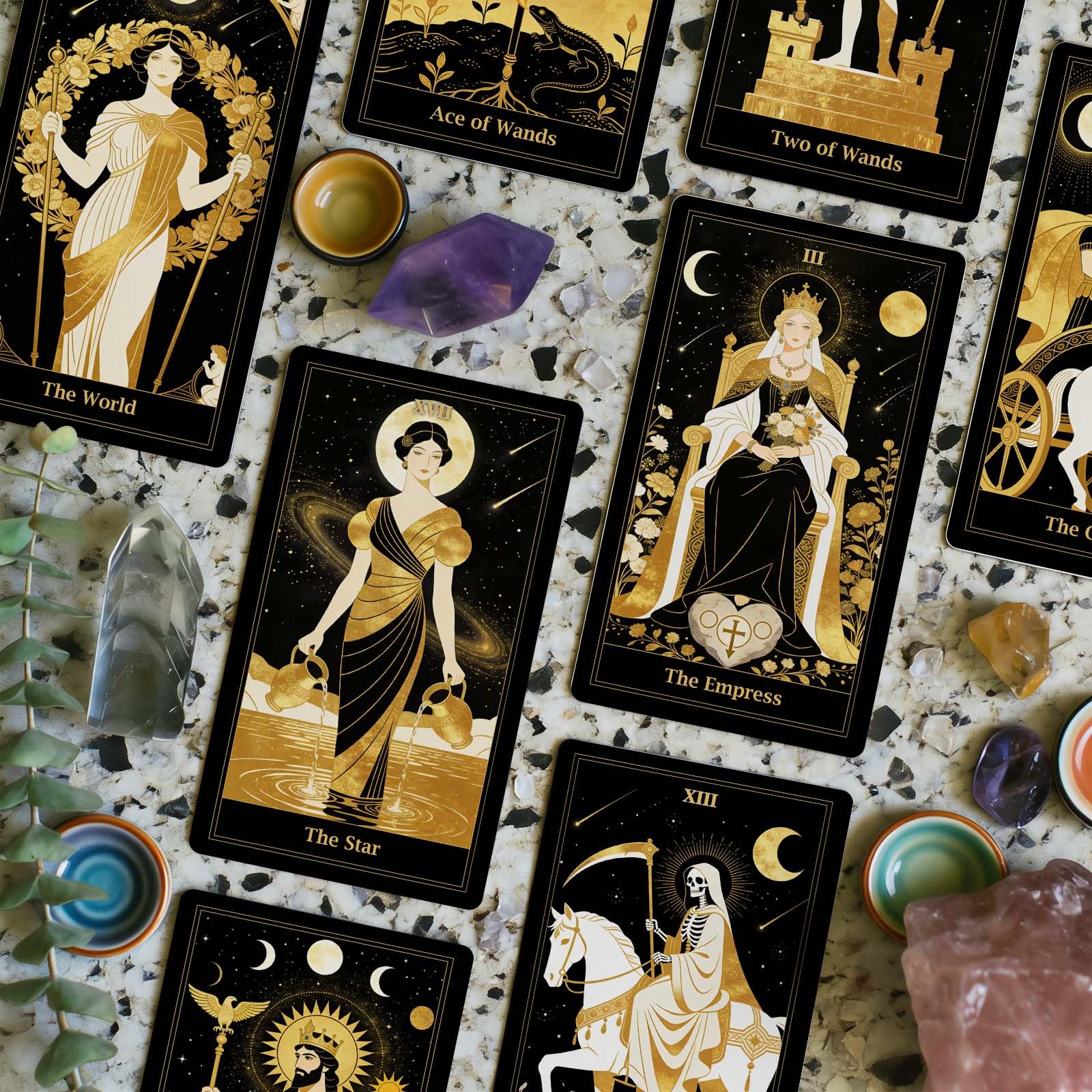 Powerful Cartes de tarot Black Gold Moon Phase - 78 jeux de tarot pour