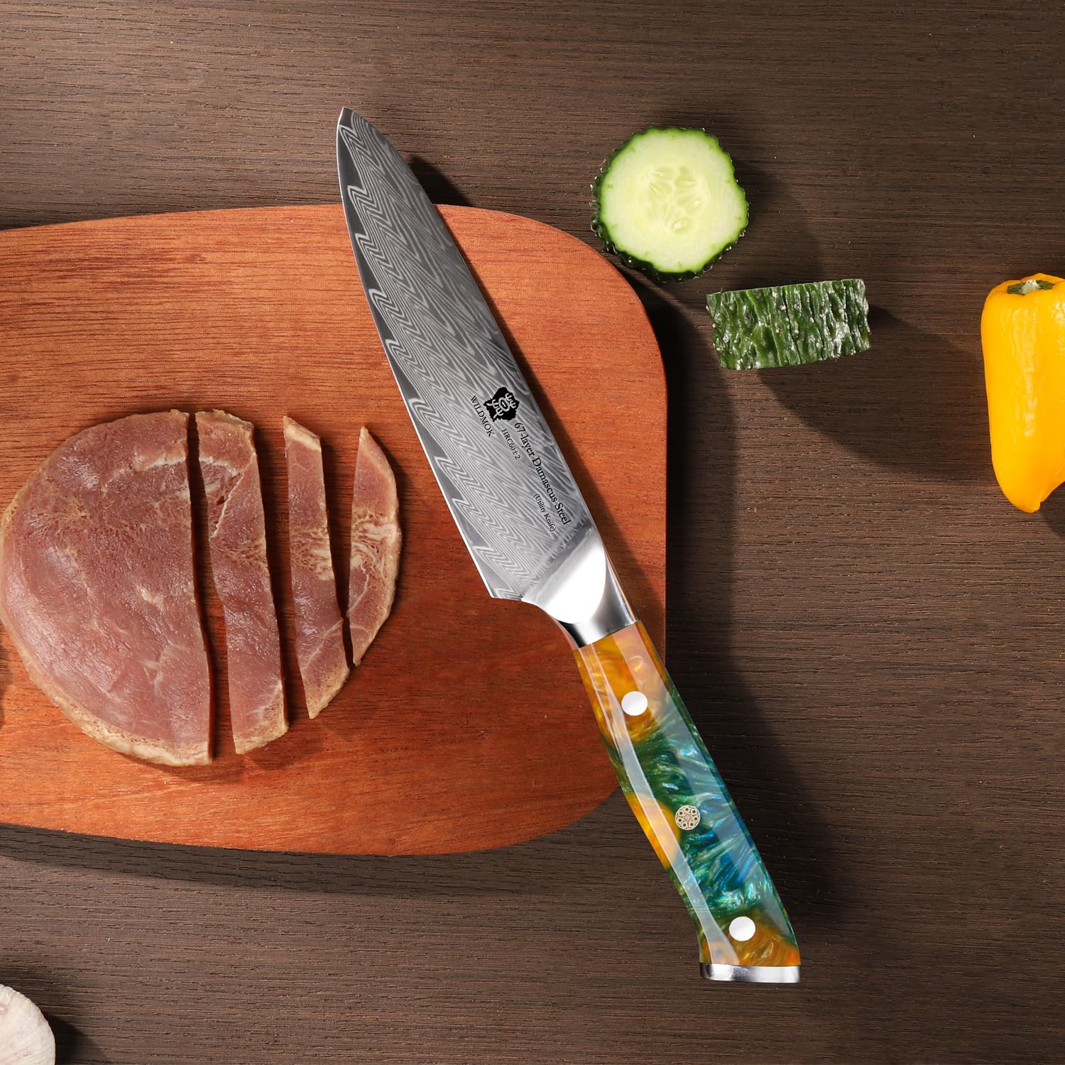 WILDMOK Cuchillo de cocina – Cuchillo multiusos para pelar cubitos, 5.0 in Damasco 67 capas de acero Damasco VG10, mango de resina profesional ultra afilado fuerte