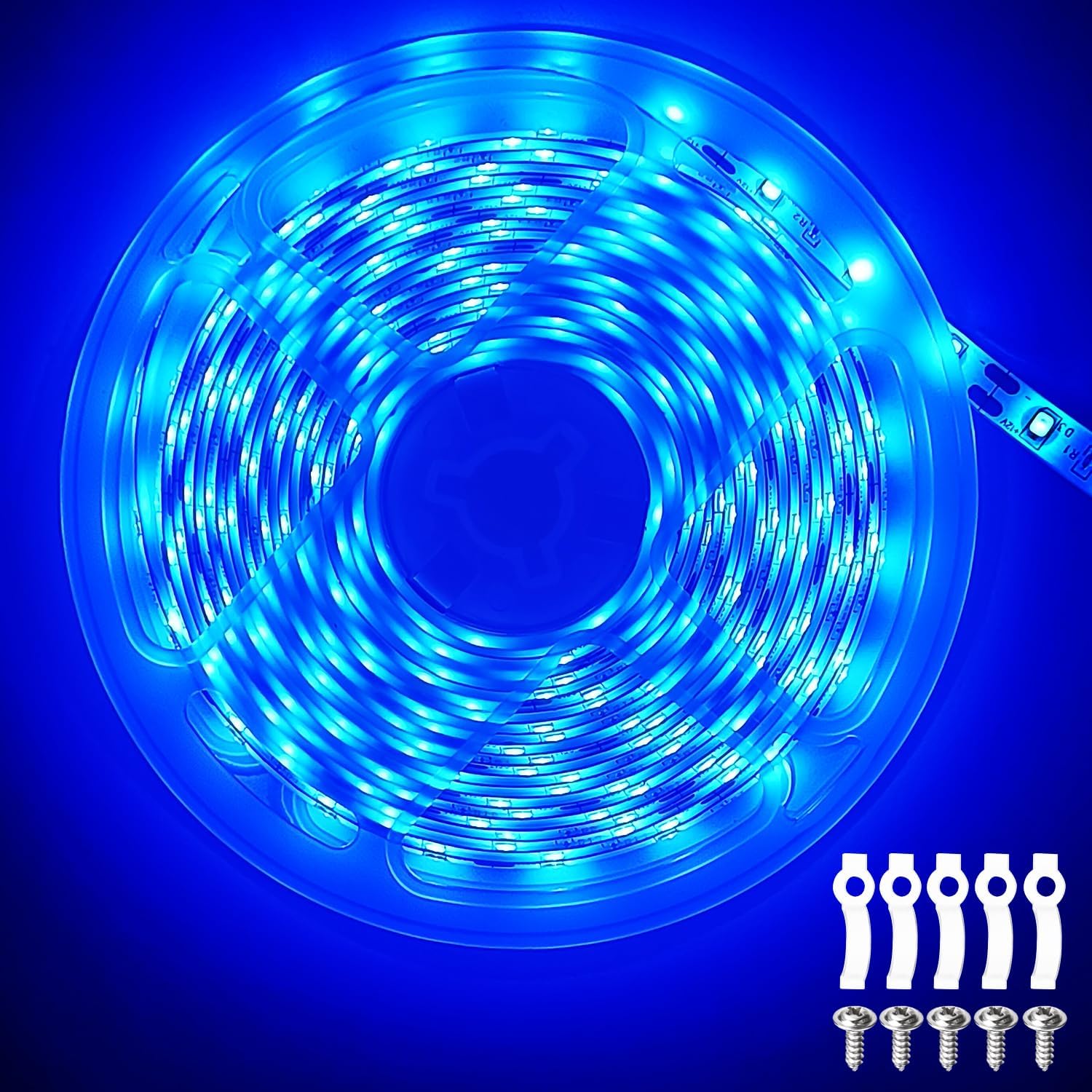 ShineBurky 12V LED Streifen Blau 5M, LED Strip Flexibel Schneidbar 300 SMD2835 LEDs IP65 Wasserdichtes Selbstklebend LED Leiste Band für Innen Schlafzimmer Küche Weihnachten Deko, Kein Netzadapter