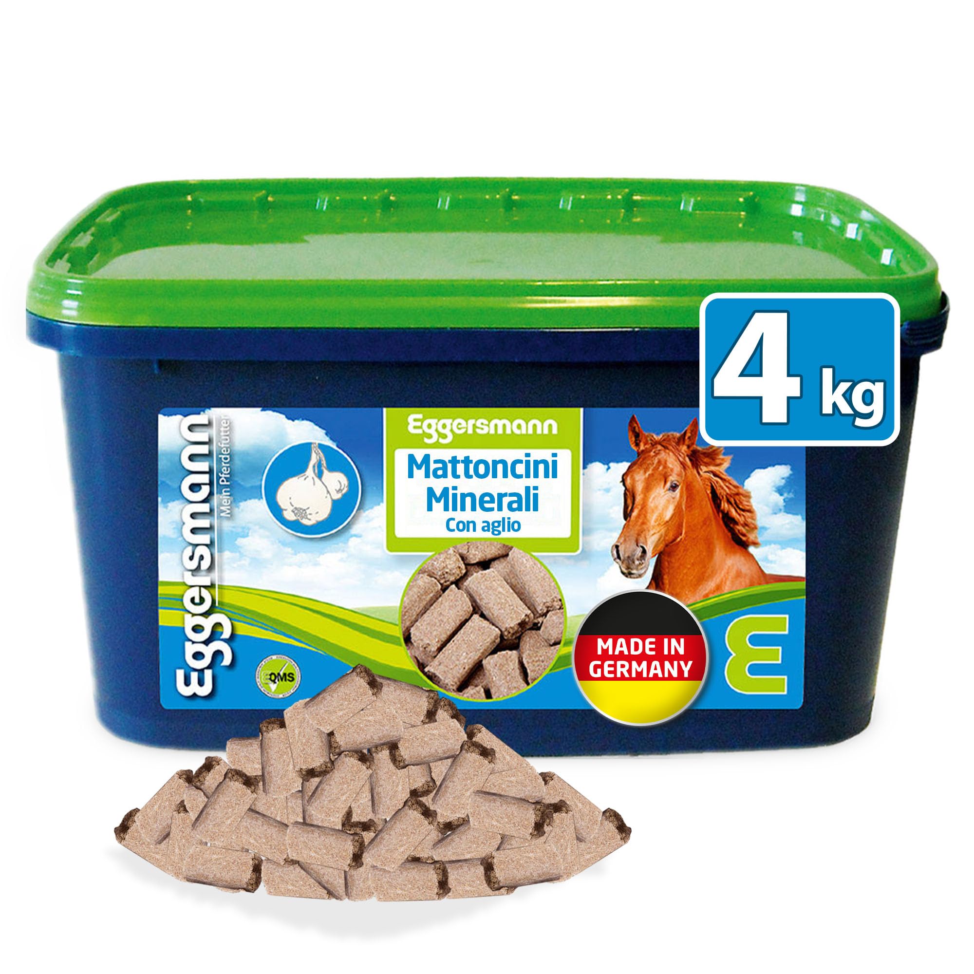 Eggersmann Mein Pferdefutter Mineral Bricks 4 kg – Cibo minerale per cavalli – Mangime per cavalli con minerali e vitamine per sostenere il metabolismo – Con additivo per aglio per la repellenza delle