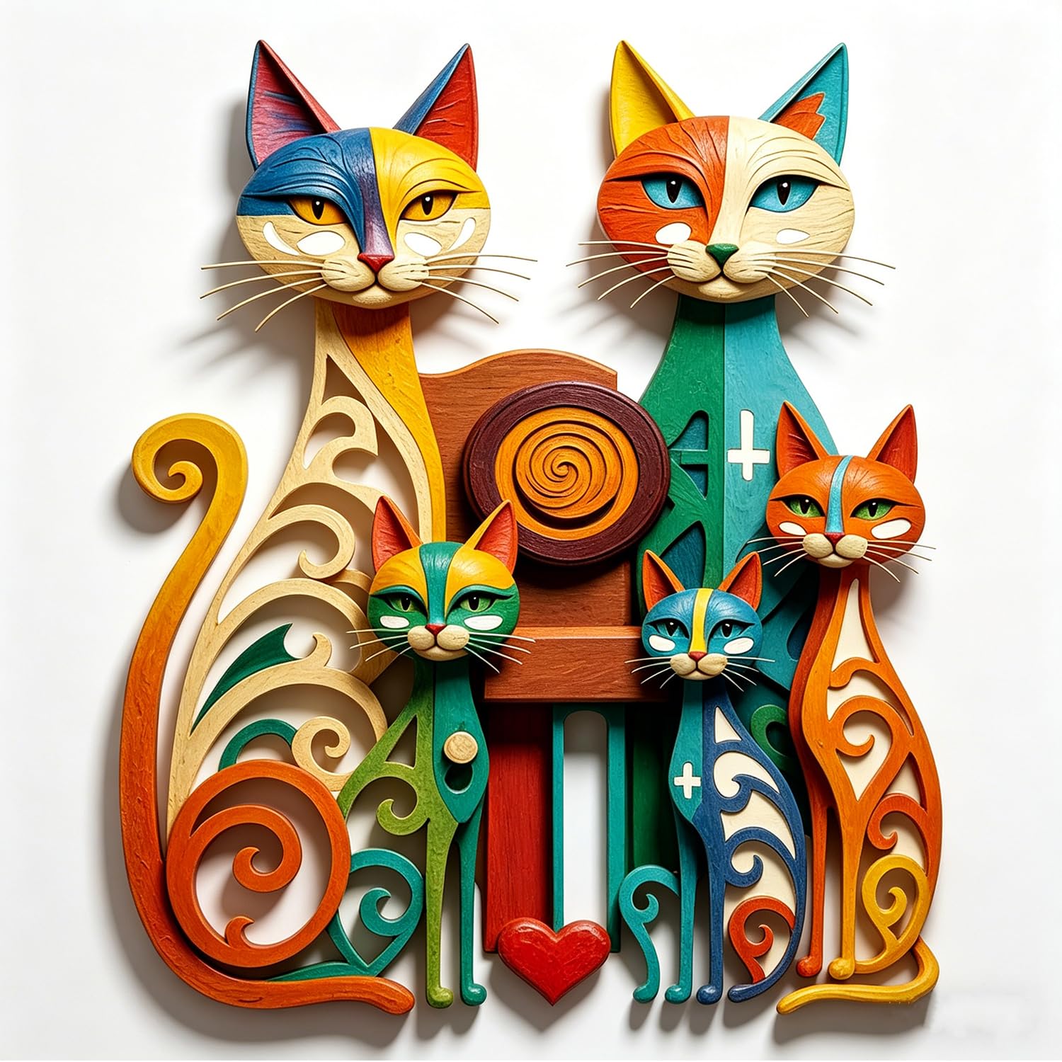 Aurelx Metal Wall Art with 5 Cats, Colorful Cat Ornaments with Screws, Iron Material Fence Ornaments Outdoor for Cats Lover, Cat Wall Art for Living Room Bedroom Kitchen Garden Outdoor