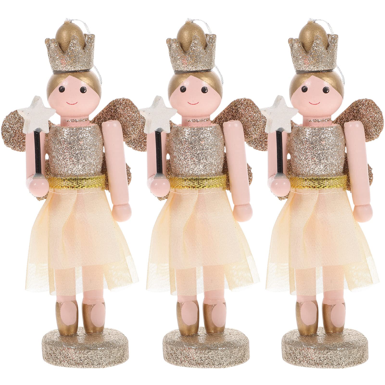 PartyKindom 3pcs Nutcracker Pendant Puppets Decor Walnut Angel Nutcracker Puppet Ornament Wooden Nutcracker Decor Wooden Doll Decor Wooden Dolls Decor Walnut Doll Decor Angel Puppet Decor