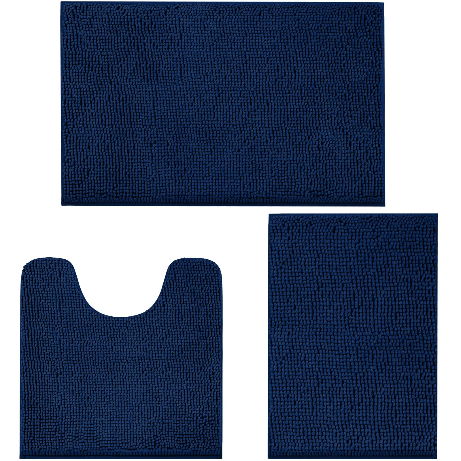 LINLA 3 Pieces Bathroom Rug Set, Absorbent Non Slip Chenille Bath mat, Thick Plush Chenille Carpet Mats Set,Washable Dry Quickly with U-Shaped Toilet