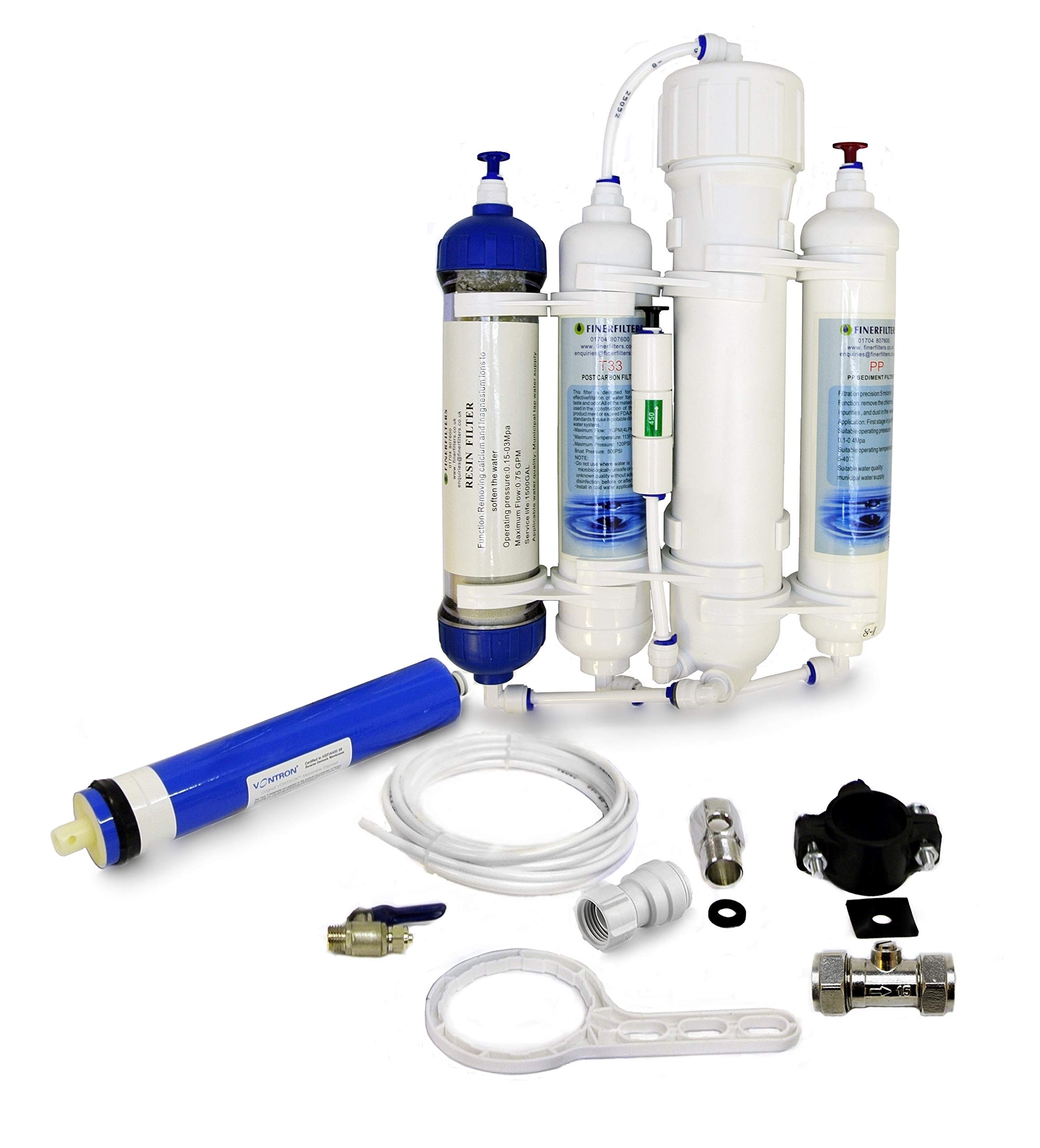 Finerfilters Umkehrosmose-Filter, 4-stufig, kompakt, mit DI-Kunstharz, für tropische und Meerwasser-Aquarien und Diskusfische, 50 / 75 / 100 GPD