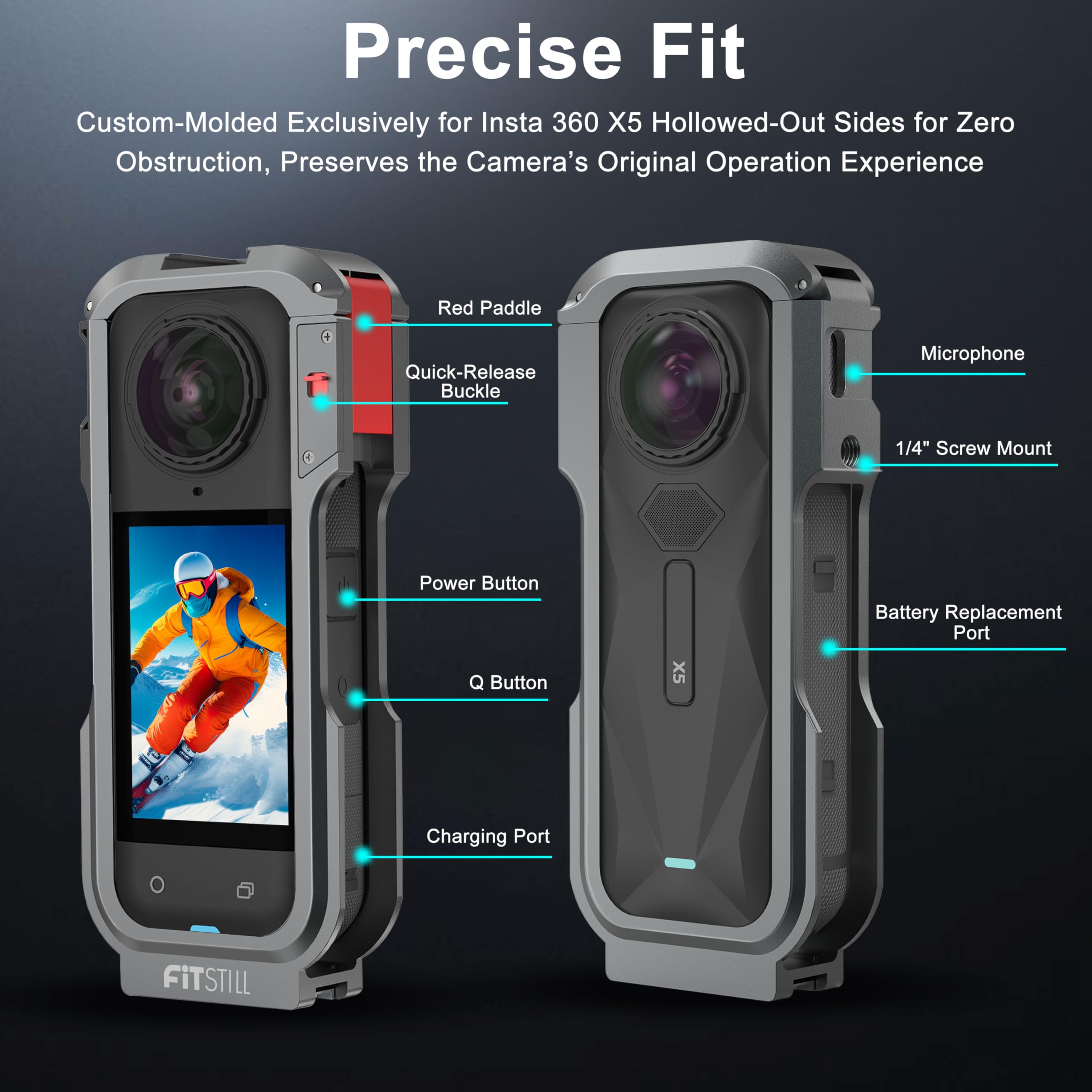 FitStill Schutzhülle für Insta 360 X5, Aluminium-Schutzgehäuse + Silikon-Linsenabdeckung, kratzfest, staubdicht, Zubehörset