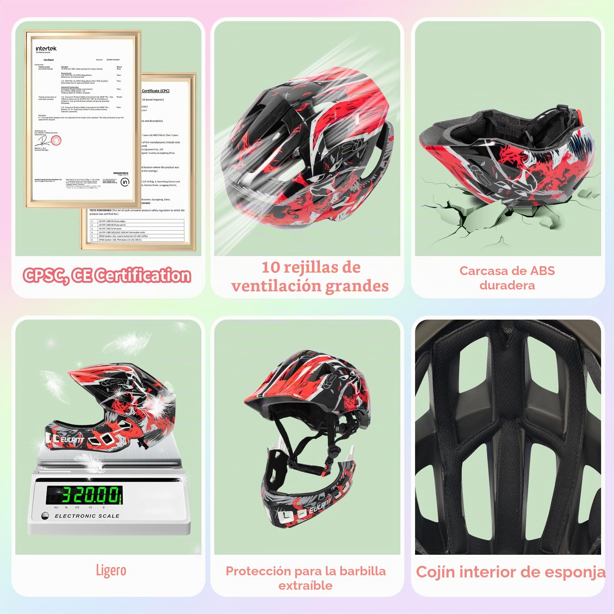 EULANT Casco Integral Niño,Casco de Patinaje para Chicos y Chicas,Casco con Cubierta Protectora Extraíble para Barbilla para BMX MTB Bicicleta Moto Scooter