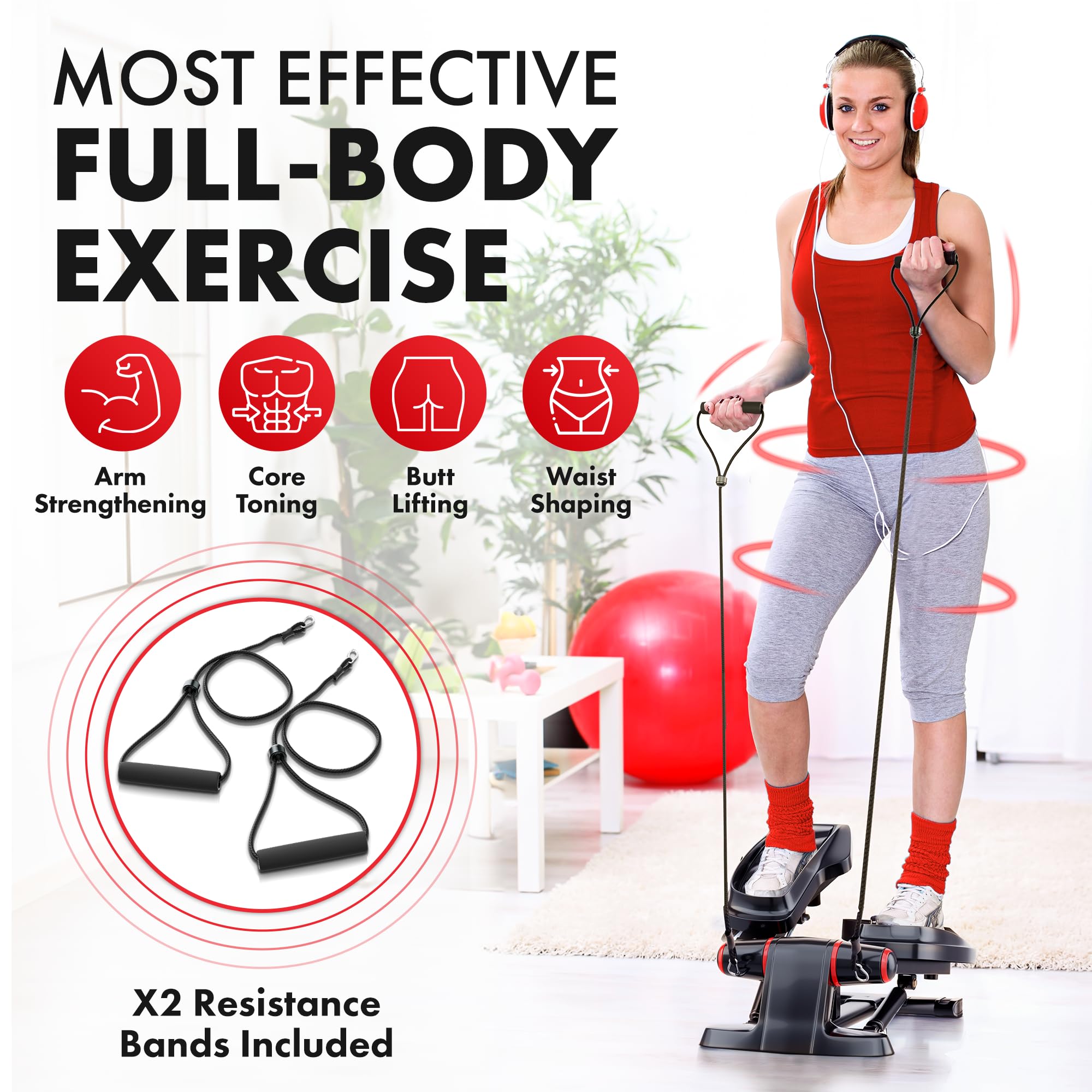 Stepper con fasce di resistenza per esercizi a casa, saliscale e stepper con fasce di resistenza per allenamento completo del corpo