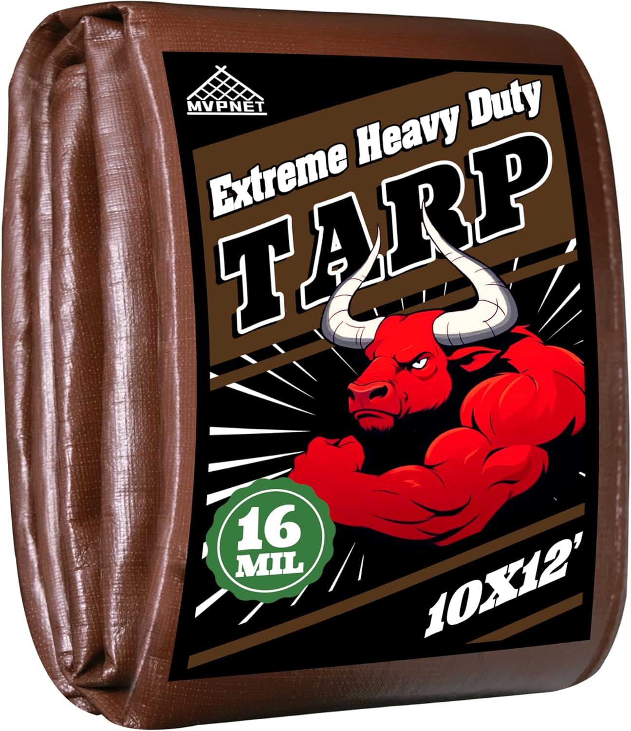 Tarp 10x12ft Heavy Duty Waterproof 16 Mil Tarps,UV-Resistant,Tear-Proof,Black&Brown Multipurpose Tarps,for Outdoor Pool,Camping,Tent,Roof,Garden,Etc -by MVPNET