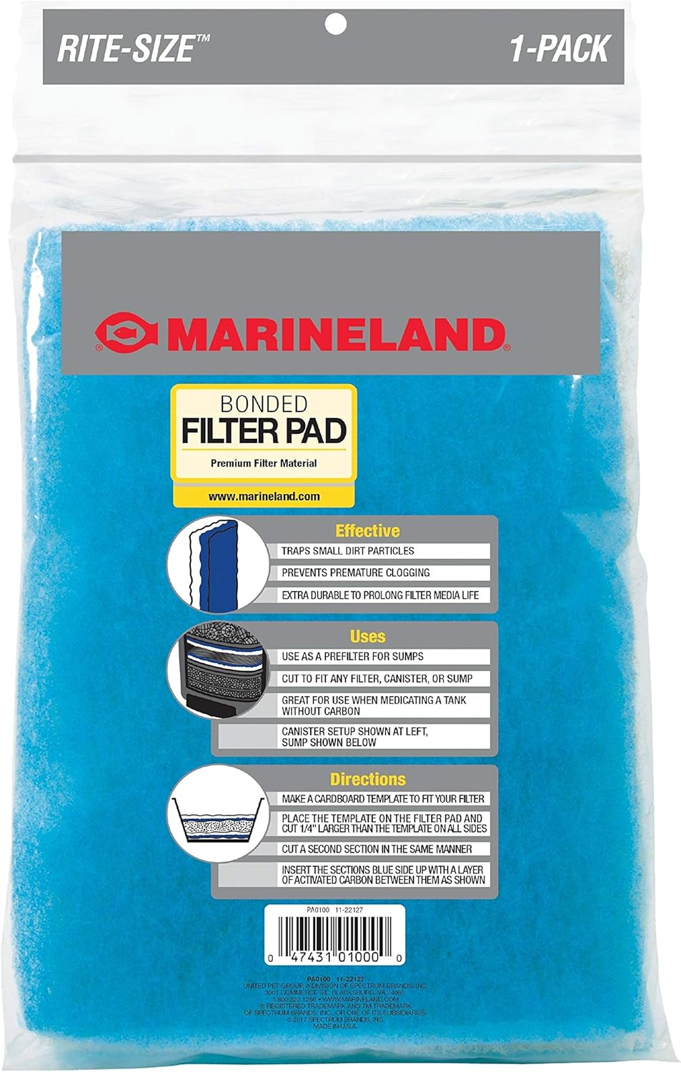 Buy Marineland Bonded Filter Pad, Cut To Fit Any aquarium Filter, Whites & Tans, 312 sq. in
