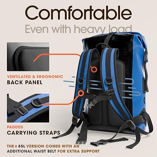 Miniatura 7 de Earth Pak Mochila impermeable 35L  55L  85L  cierre superior enrollable resistente con bolsillo frontal con cremallera de fácil acceso y panel