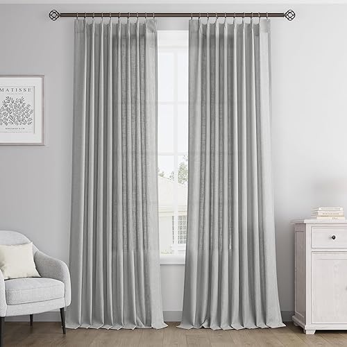 Miniatura 29 de Joywell Cortinas de Ventana de Lino con Pliegues Pinzados de 84 Pulgadas de Largo, Pestañas Traseras con Anillas de Clip, Cortinas Semitransparentes