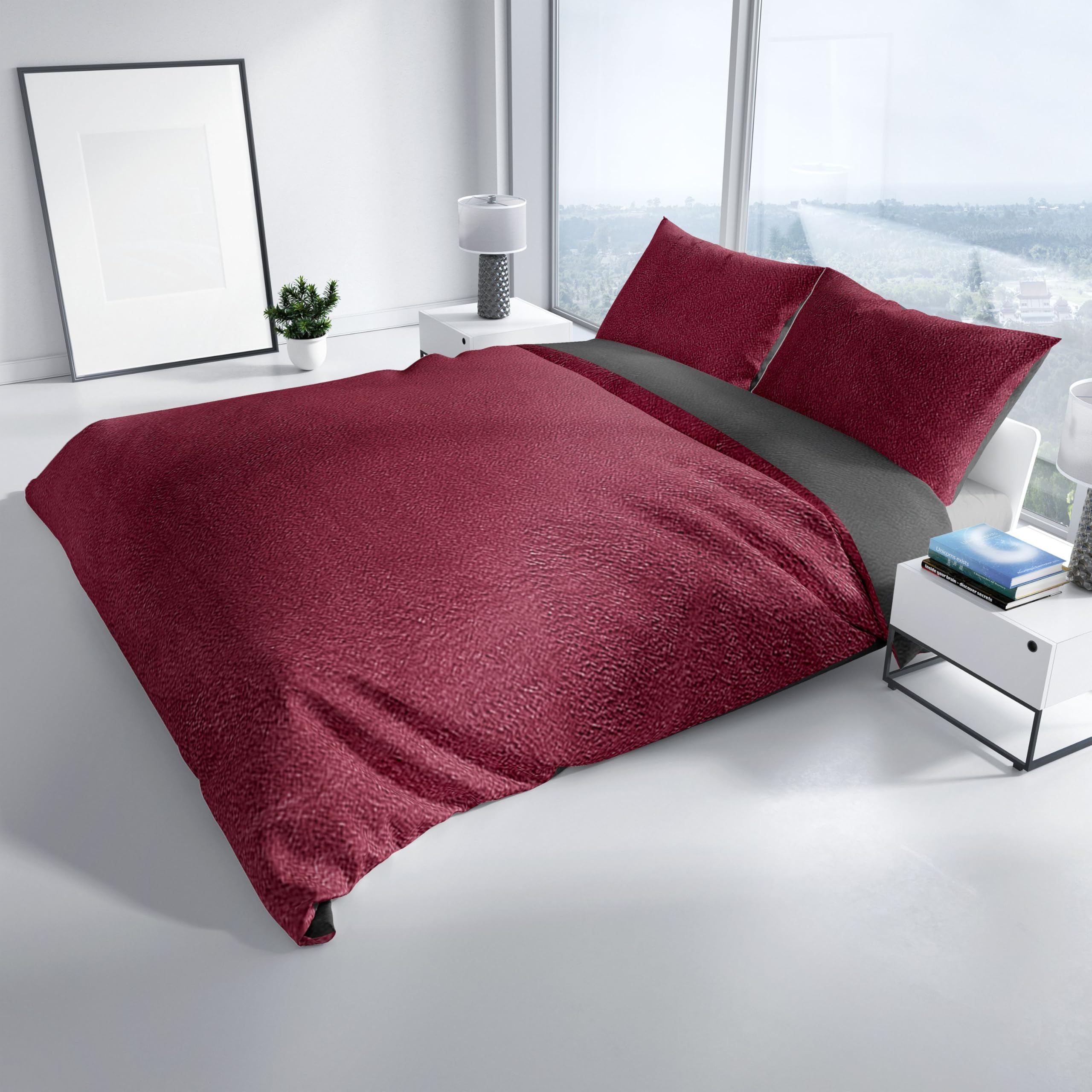 Leonado Vicenti Winter Bettwäsche Thermo Fleece Uni Flauschige Wendebettwäsche Set warm Bezug kuschelig, 4teilig, 135x200 cm