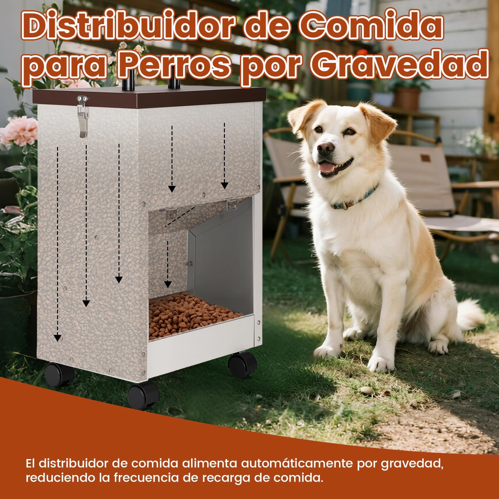 Alimentador Automático Galvanizado para Perros de Raza Grande, Dispensador de Comida para Perros de 30 Libras, con Ruedas, de Metal, Alimentador de Gravedad, Extra Grande