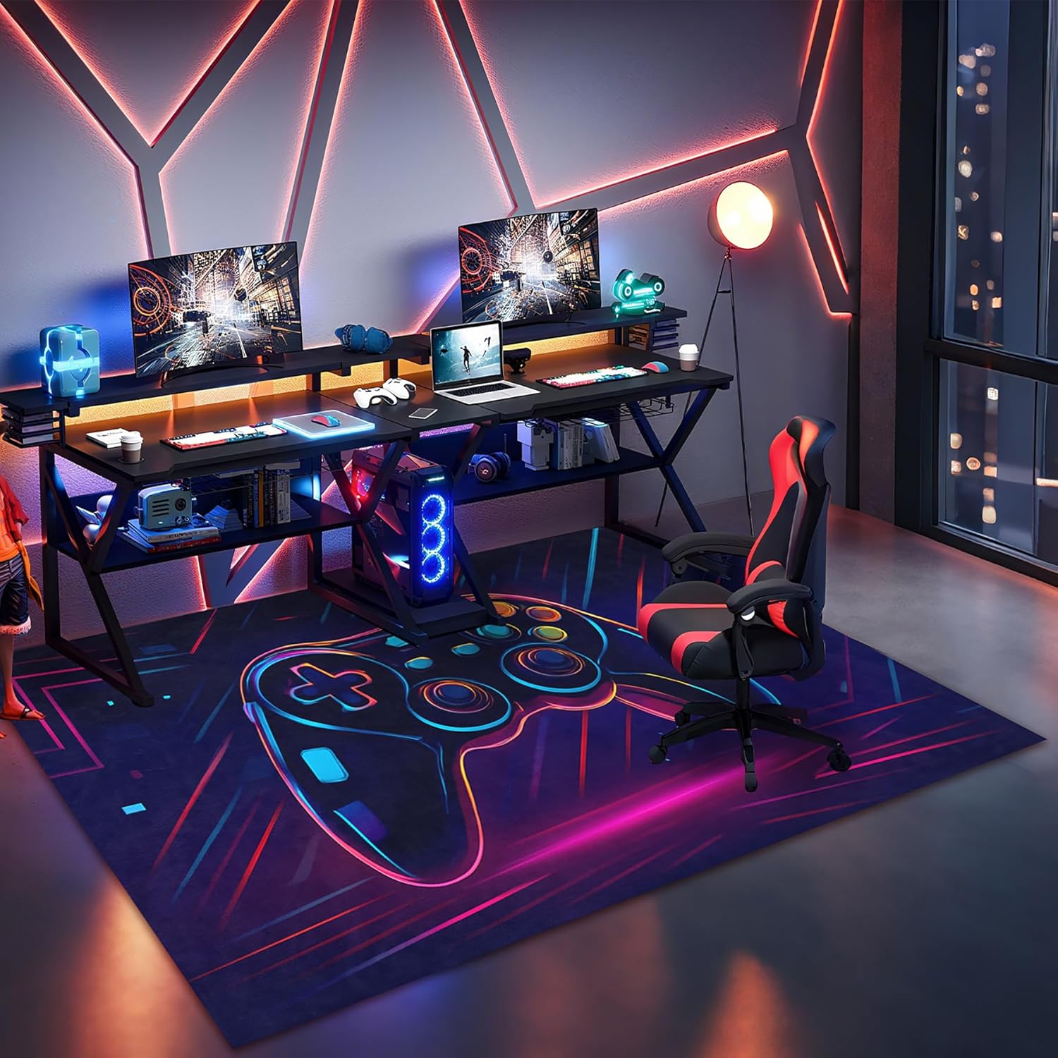 Gaming Area Rugs for Boys Teens Cool Game, Video Games Bedroom Carpet Controller Gamepad Pattern Yoga Mat Black for Playroom Livingroom 5’x7′