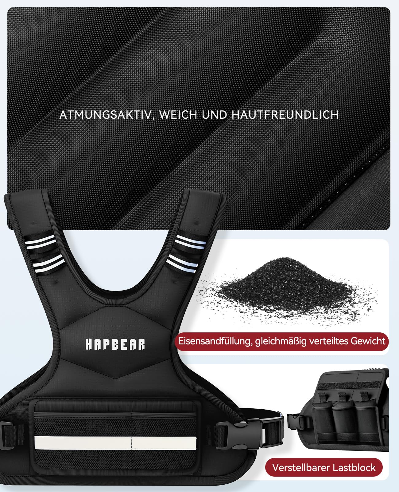 HAPBEAR Verstellbare Gewichtsweste Für Herren & Frauen – Weighted Vest 1,8–14,5 KG Mit 6 Eisensand-Gewichten, Große Tasche mit Kettlebell-Fach – Ideal Für Fitness, Krafttraining, Laufen & Abnehmen-01