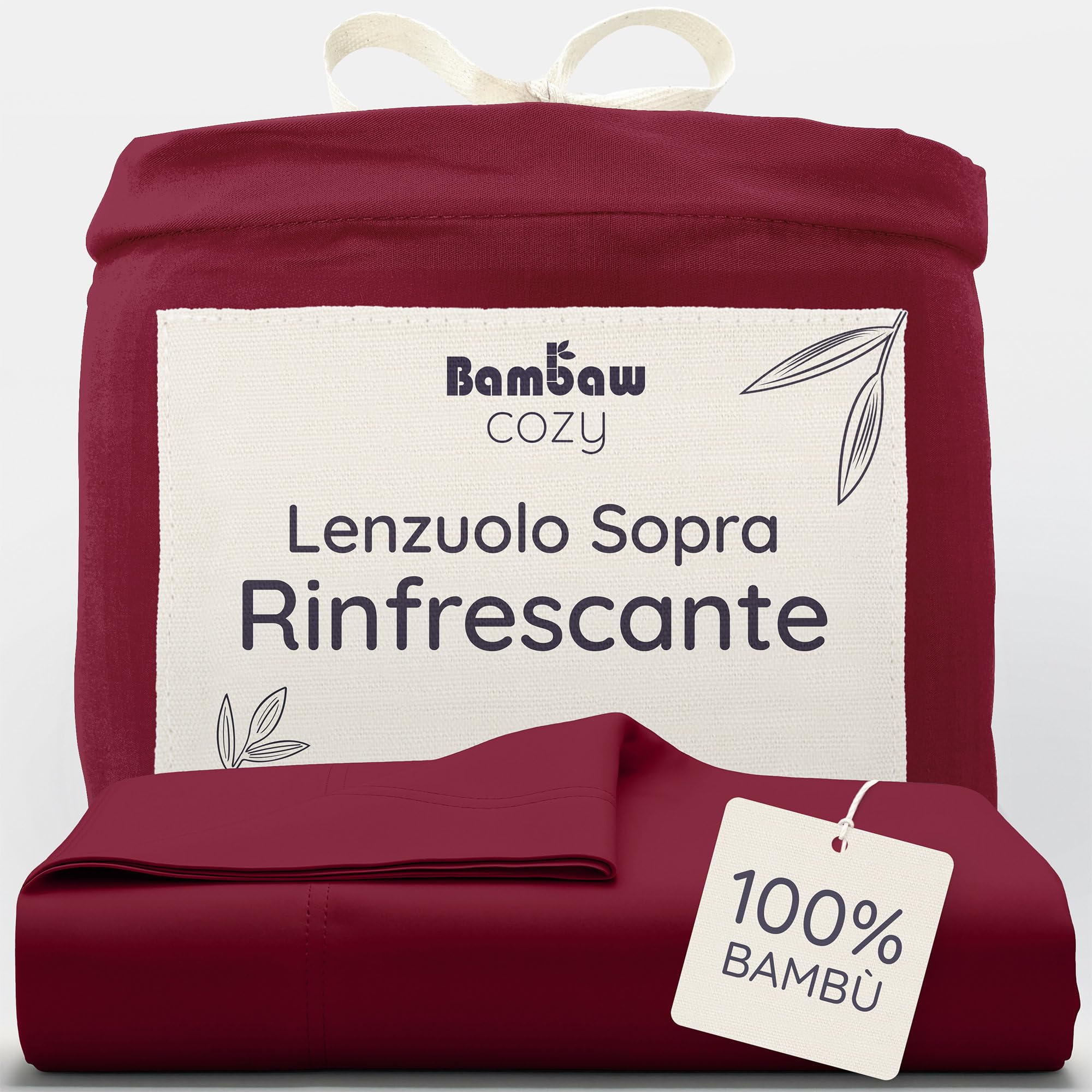 Bambaw Lenzuolo matrimoniale sopra bambu, 240x290 cm, Lenzuola effetto freddo, Lenzuolo senza angoli anti acari e anallergico, Lenzuola rinfrescanti matrimoniali, Certificato OEKO-TEX® (Bordeaux)
