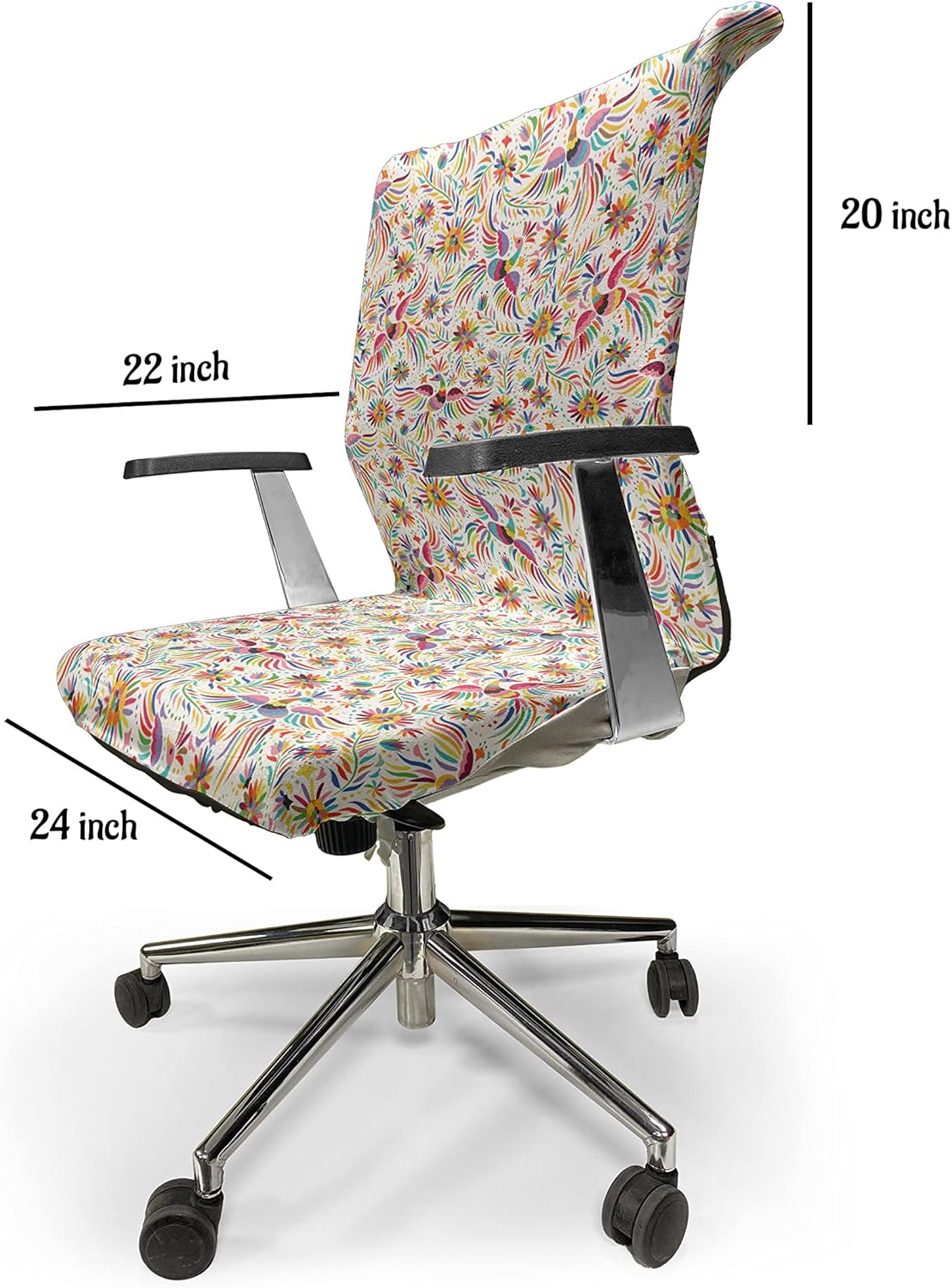 Ambesonne Mexican Office Chair Cover, Colorful Nature Inspired Pattern Birds Flowers Leaves and Dots Creativity, Stretchable Decorative Universal Size High Back Printed Slipcover, Red Cream