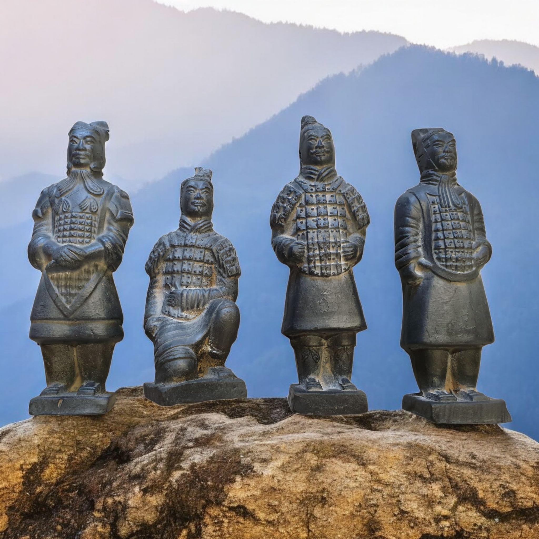 Mandarin Arts Terracotta Warriors - Set of 4 Chinese Figures - 17cm Tall - Gift Box