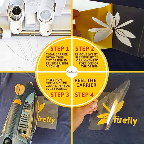 Miniatura 2 de Firefly Craft - Lámina de vinilo de transferencia de calor regular, vinilo HTV, para planchar para usar con Cricut y Silhouette, vinilo de prensa de