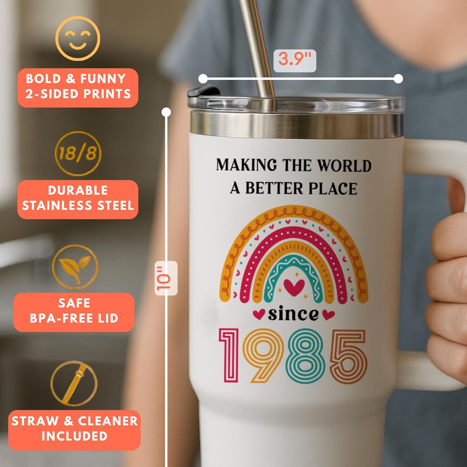 Vivulla68 40th Birthday Gifts Women - 40th Birthday Gifts For Women, Her, Mom - 40 Year Old Gift Ideas For Female, Turning 40, Forty Years Old Gift For Lady, 40 and Fabulous Tumbler 40 Oz, 1985 Cup - Image 4