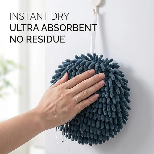 Miniatura 2 de Nulubuu Juego de 3 toallas de bola de felpilla suave y absorbente, de secado rápido, para bañococina, paquete de 3 unidades (verde menta + azul