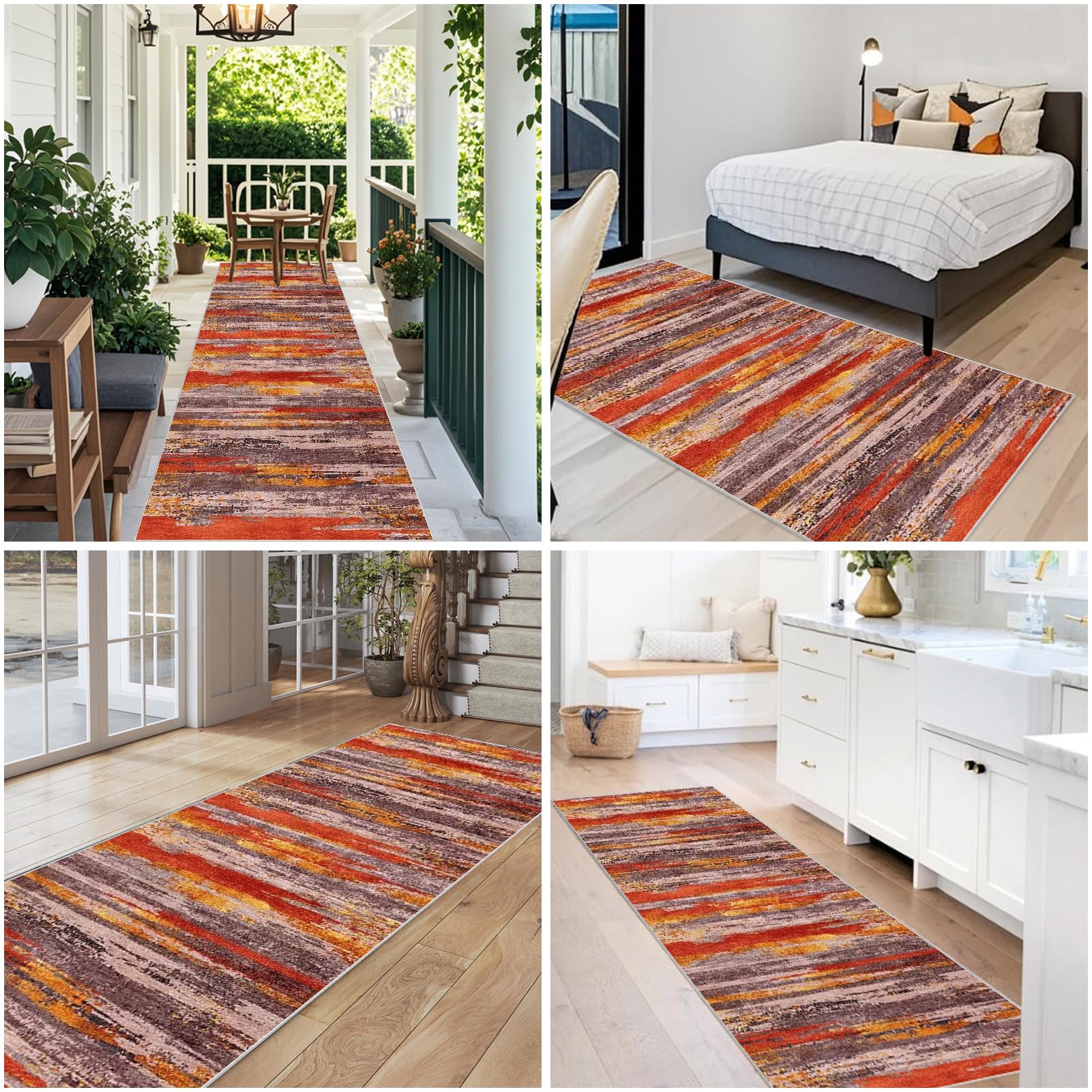 Waschbar Teppich Läufer Flur 120 x 450 cm rutschfest Küchenläufer Teppichläufer Flur Teppich Küchenteppich Küchenmatte Fußmatte Lang Läufer Teppich für Flur Küche Eingang Wohnzimmer Schlafzimmer