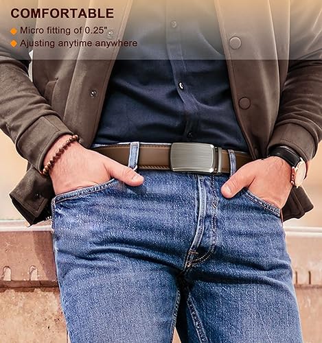 Miniatura 8 de BULLIANT Cinturón para Hombre, Cinturón de Trinquete Deslizante Ajustable para Hombre para Traje Casual Jeans, Viene en Caja de Regalo, Recortar