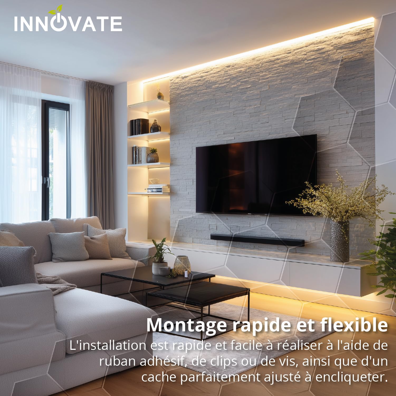 INNOVATE Profilé encastrable LED 2 m [profilé en aluminium 12 x 6 mm] Profilé en aluminium pour bandes LED 2 m I Éclairage indirect Luminaire sous plan de travail cuisine (Noir-noir, Set 5)