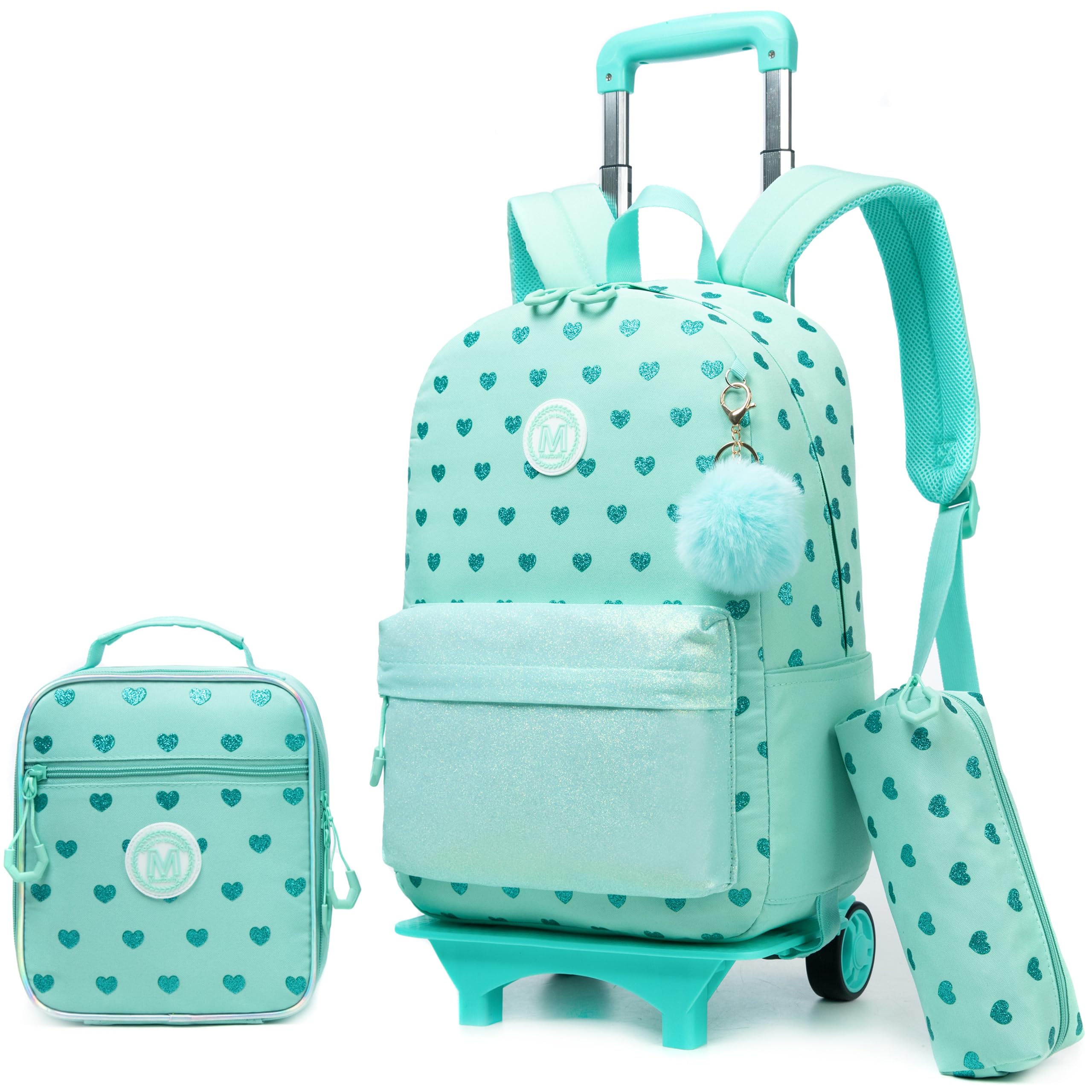 HTgroce Mochila Con Ruedas Niña con Estuche para Lápices y Bolsa para el Almuerzo, Mochilas Escolares Con Ruedas, Mochilas Escolares Con Ruedas Primaria