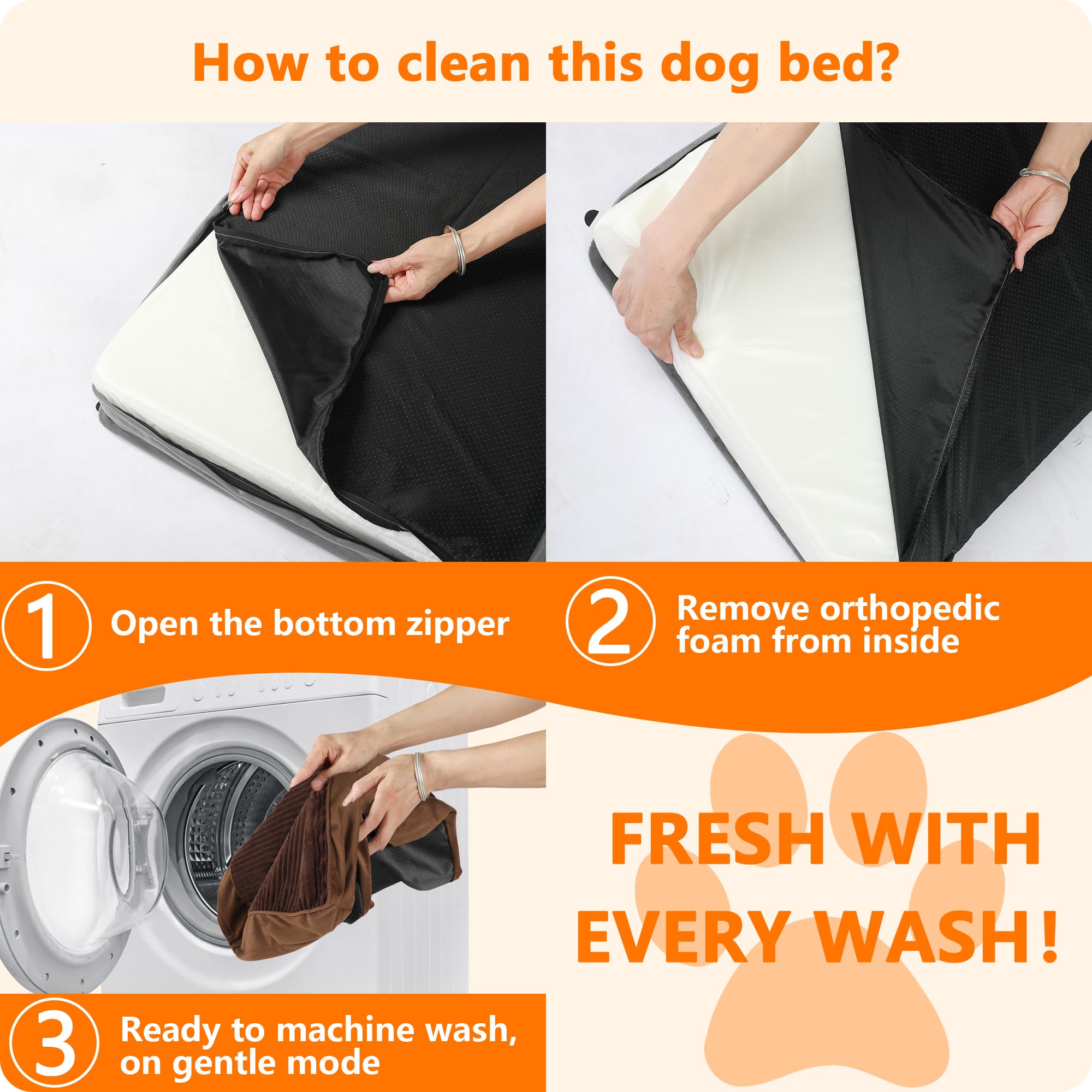 HMTOPE Cama ortopédica para perros, 10 cm de grosor, cojín para perros grandes, extraíble y lavable, parte inferior antideslizante, forro interior impermeable, 120 cm, marrón