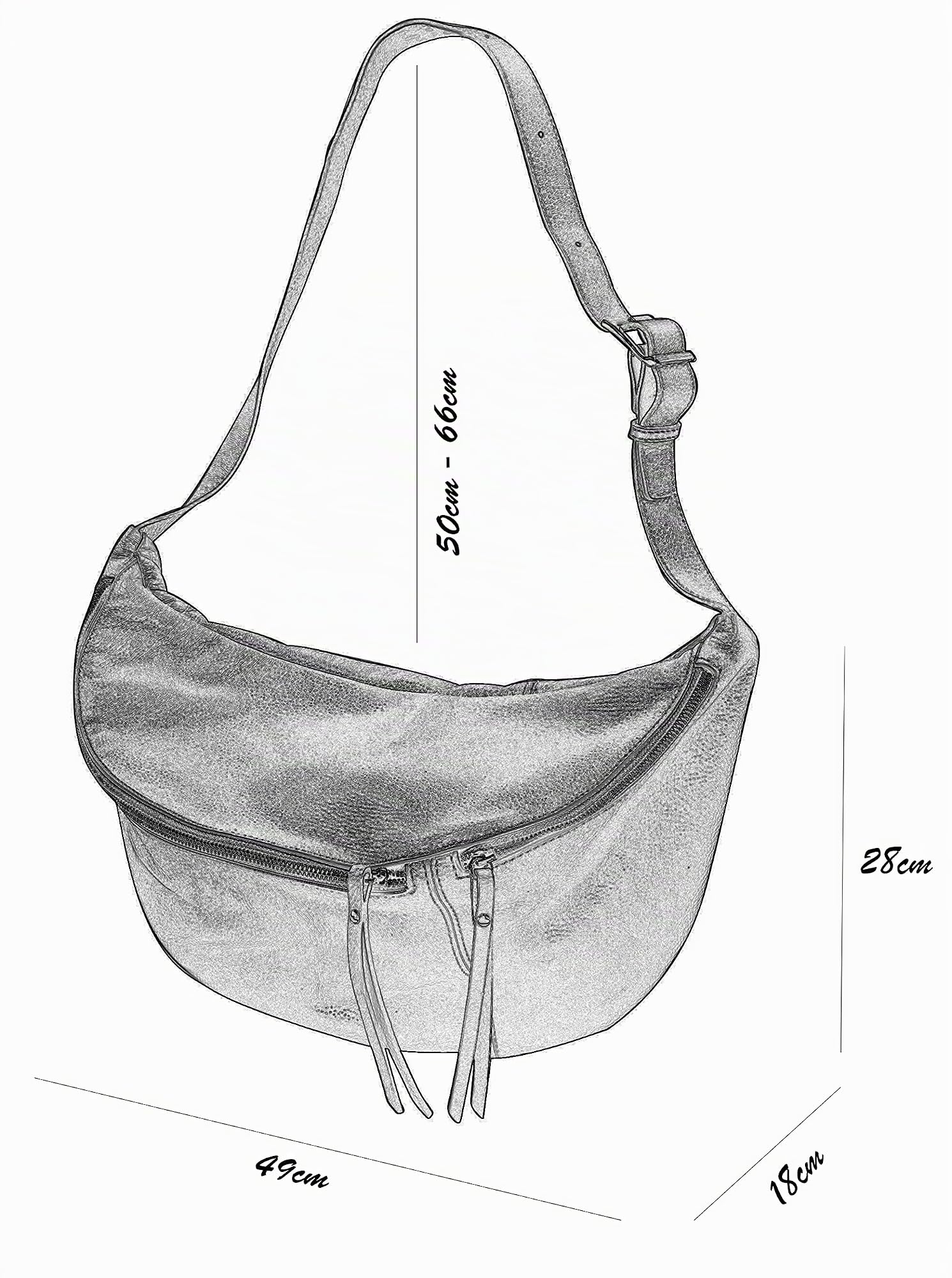 SH Leder Daniela G768 Sac de poitrine, en cuir véritable, unisexe, pour festival, voyage, grand sac à bandoulière, pour femme, 49 x 28 cm