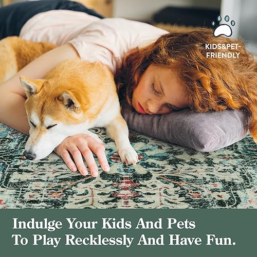 Miniatura 5 de Lahome Alfombra bohemia con medallón floral  2 x 3 alfombra pequeña lavable de cocina para puerta delantera antideslizante apta para mascotas