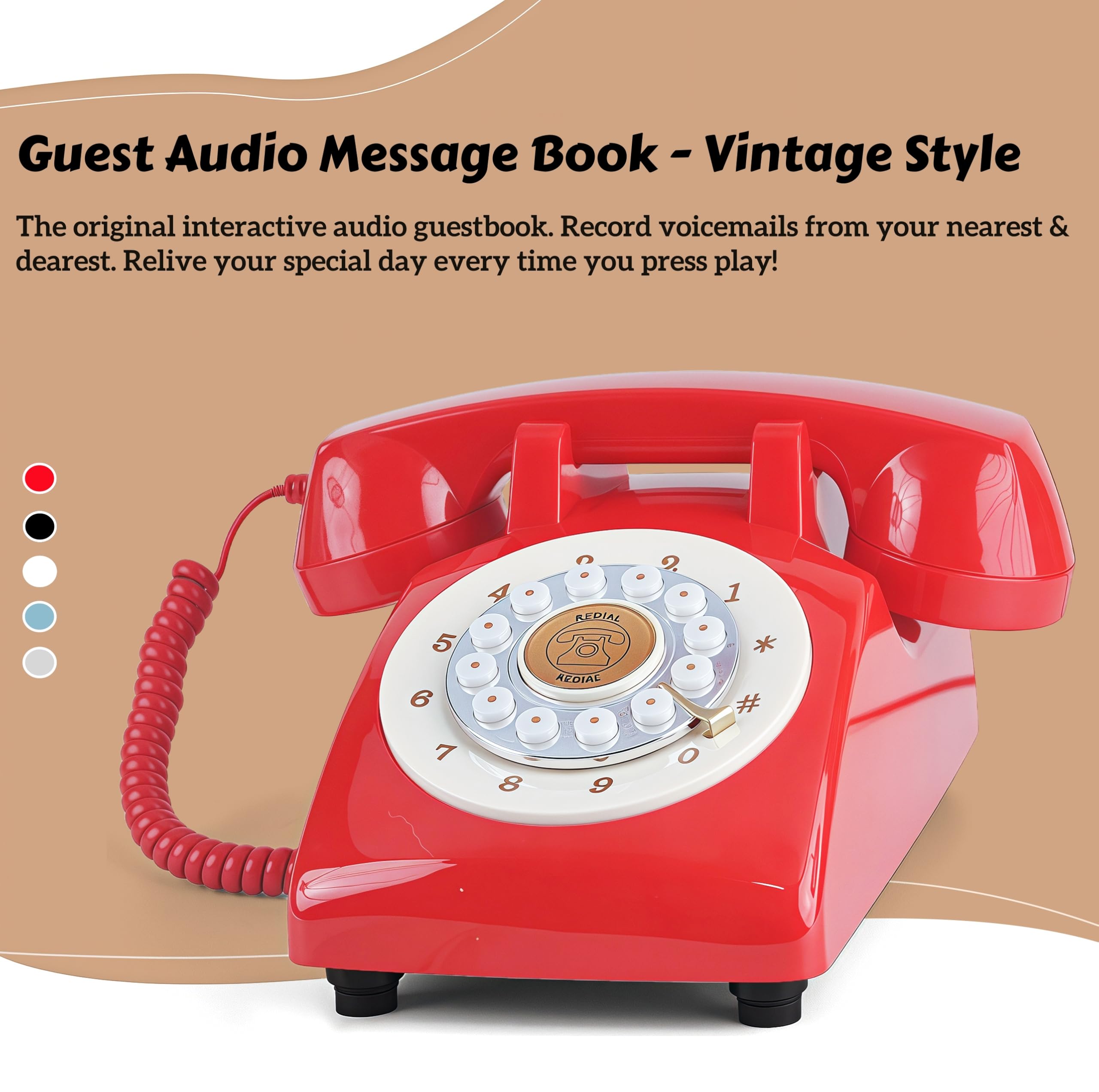RetroVox Libro degli ospiti audio per matrimoni, registro degli ospiti e segnaletica con messaggi audio personalizzati con segreteria telefonica, stile vintage, per addio al nubilato, festa di