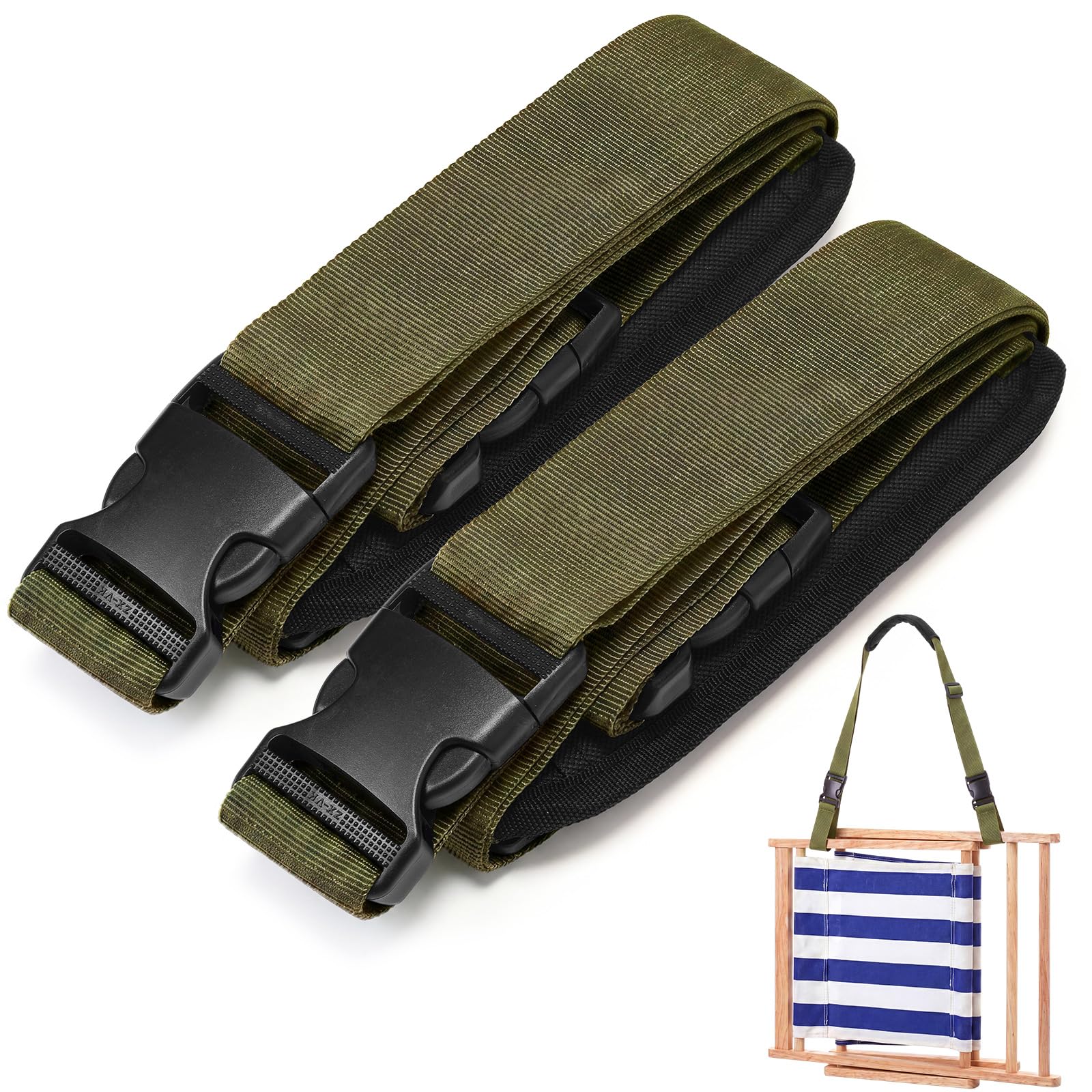 Photo 1 of Sanwuta 2 Pcs Adjustable Beach Chair Carry Strap Camping Chair Straps for Shoulder Folding Beaches Backpacking Foldable Bikes (Army Green)
