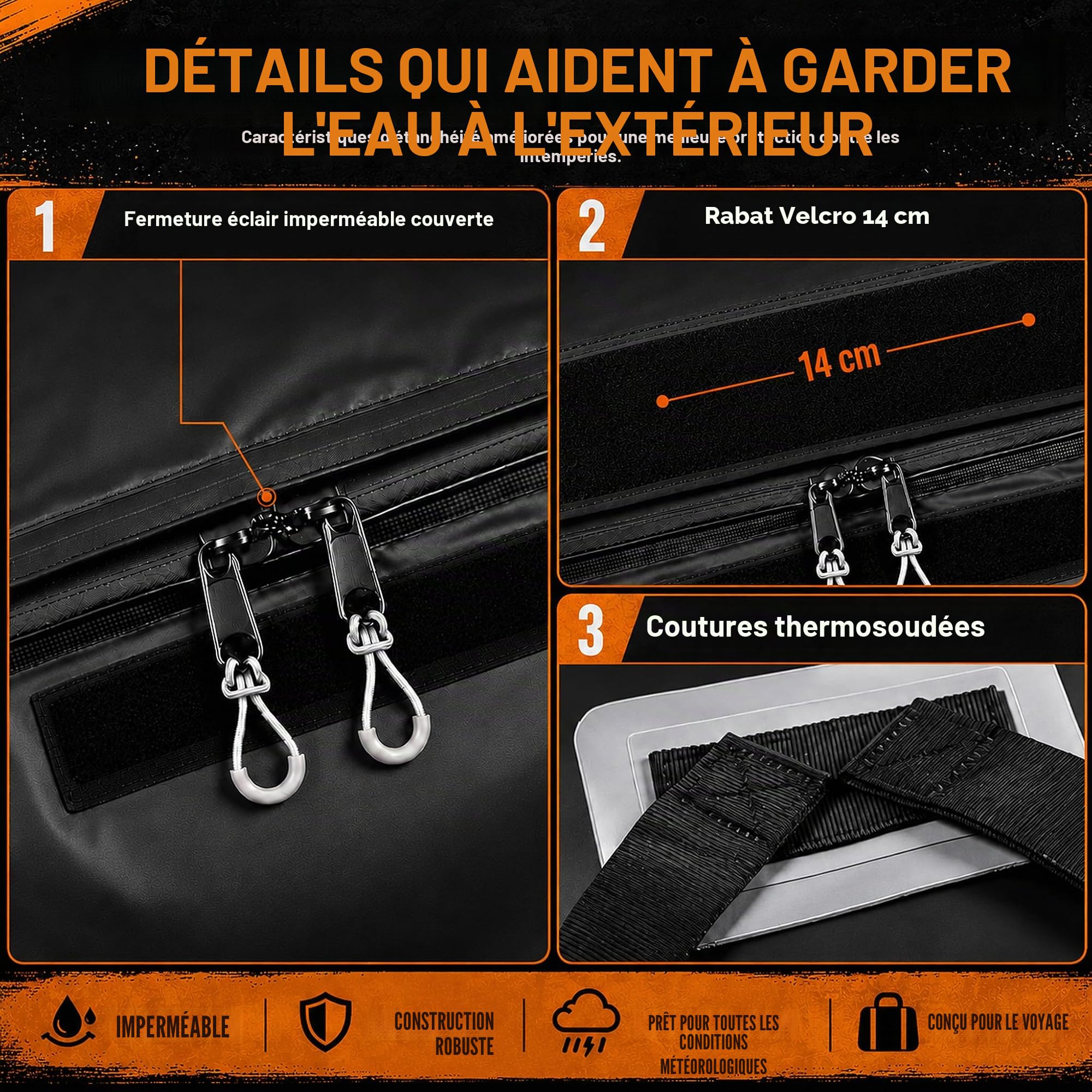 Coffre de Toit Souple - 600L (21 Cu Ft) 100% Étanche - Sac de Toit Voiture Pliable pour Tout Véhicule Avec/Sans Barres - Inclut Tapis Antidérapant, 6 Crochets & Cadenas de Sécurité