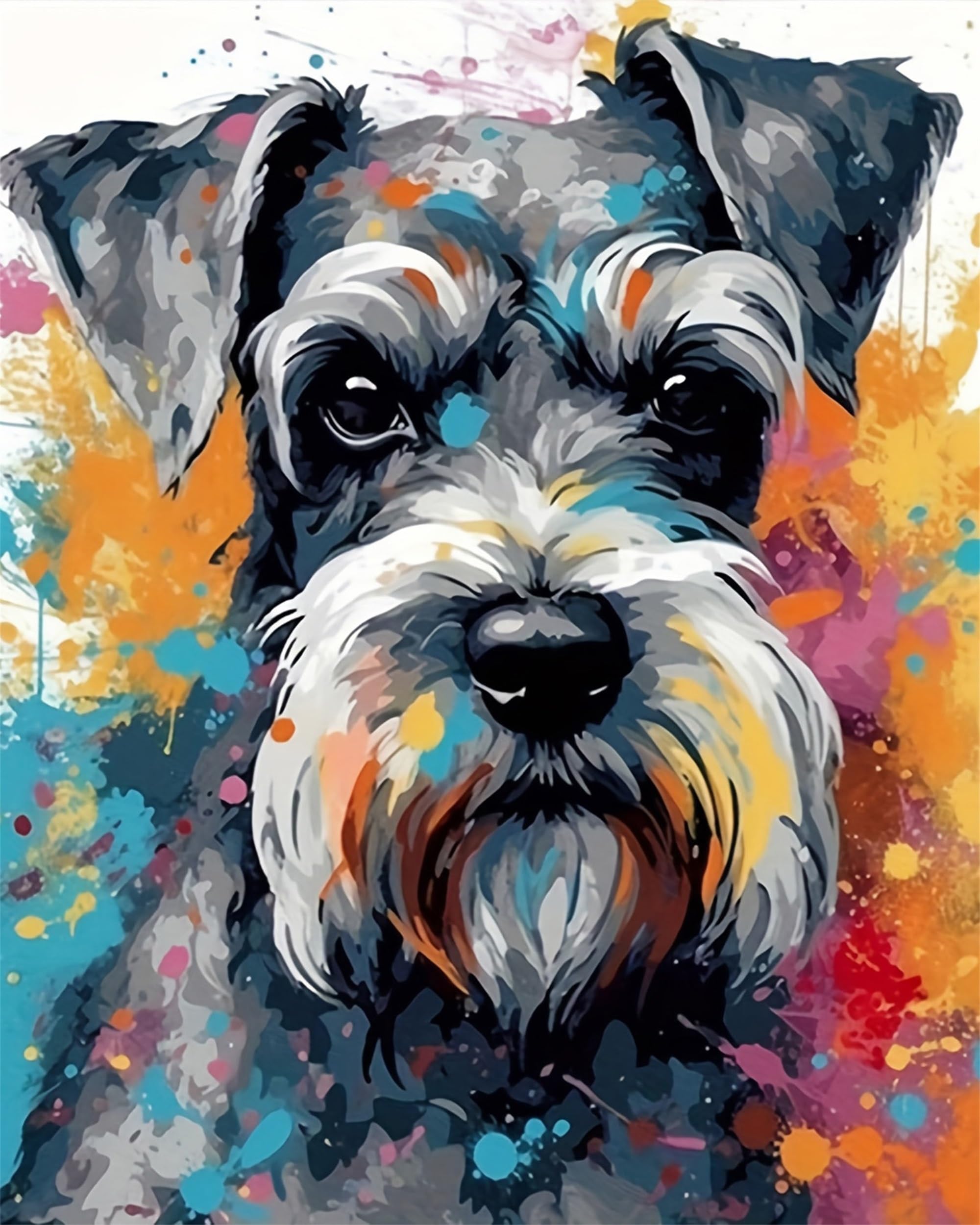 Nianxi Dog Paint by Numbers for Adults,Animal Painting by Number Kits on Canvas,Easy DIY Cheerful Painting for Beginners,Home Wall Decor (Schnauzer)