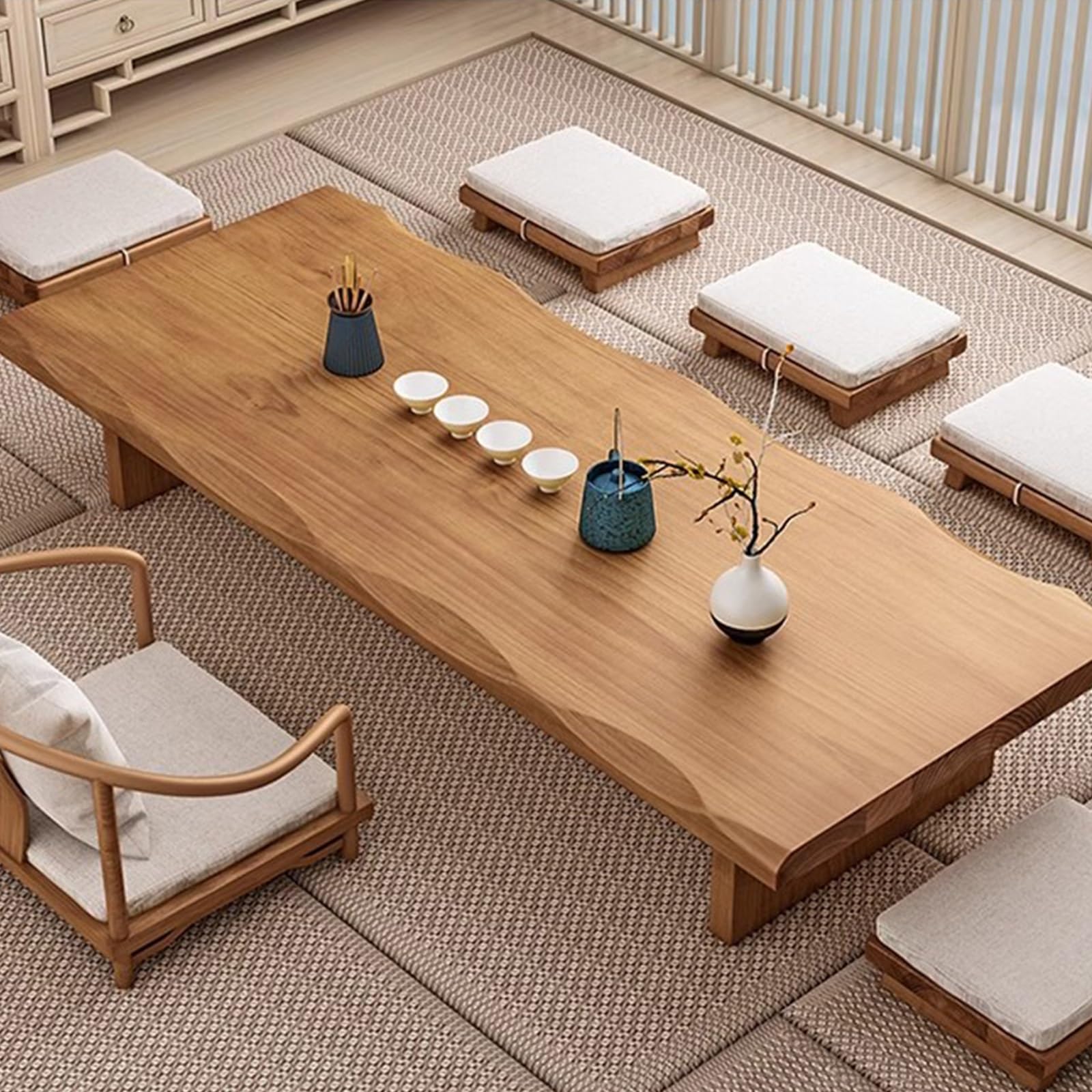 Wooden Coffee Table Japanese Table Rectangular Tea Table Floor Low