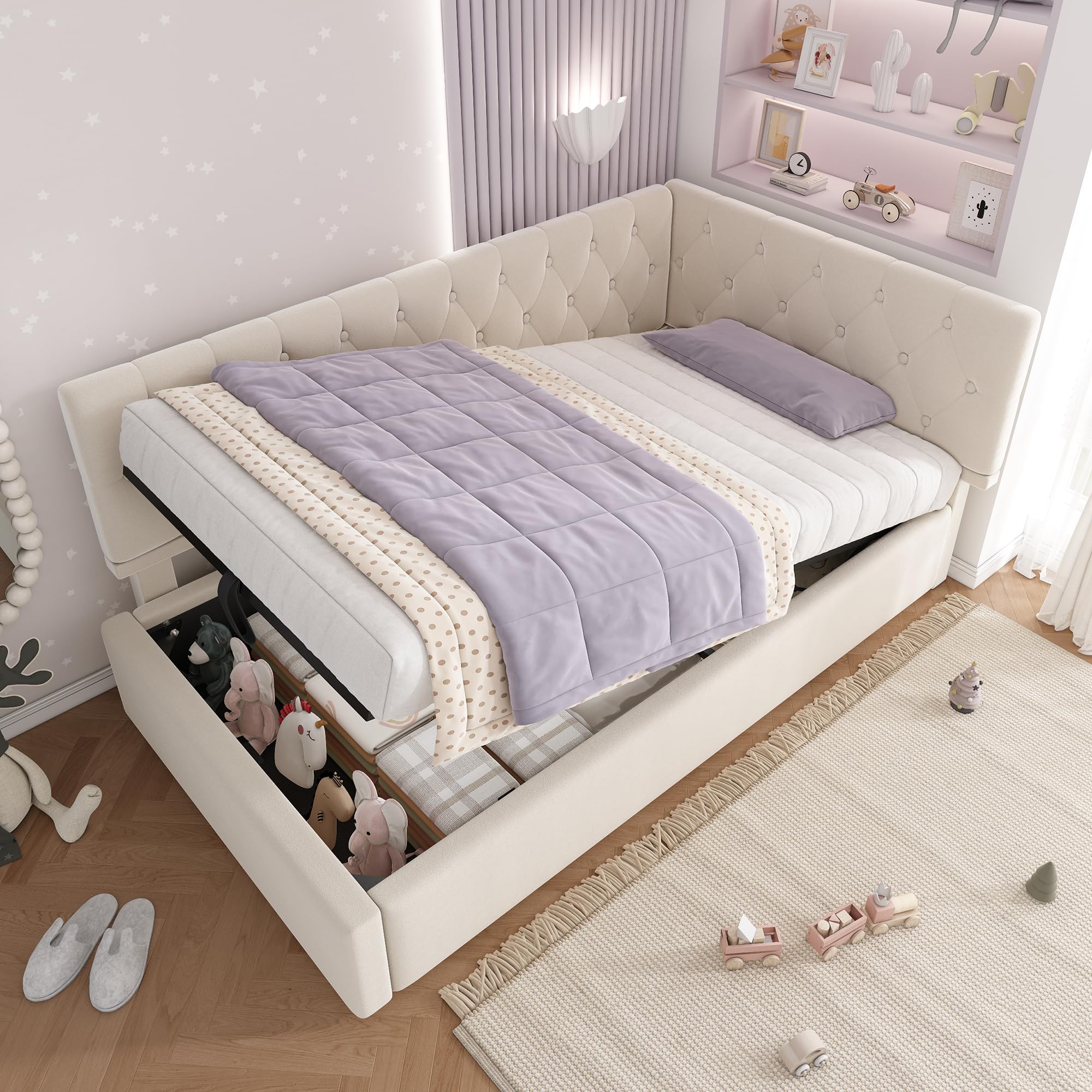 MURUL Cama tapizada, cama de día 90 x 200 cm, sofá cama con almacenamiento hidráulico, cama infantil, cama juvenil, estructura de cama con somier de madera, terciopelo, sin colchón.