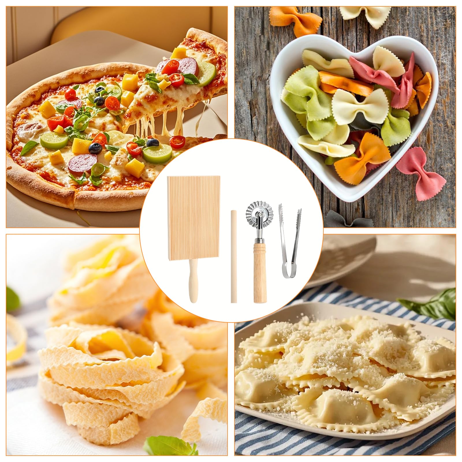 Deska do makaronu YPLANGENT z nachyleniem, drewniana Deska do Gnocchi z rolką, dostarczana z kółkiem do cięcia makaronu z gładką powierzchnią, Deska do Gnocchi do robienia spaghetti