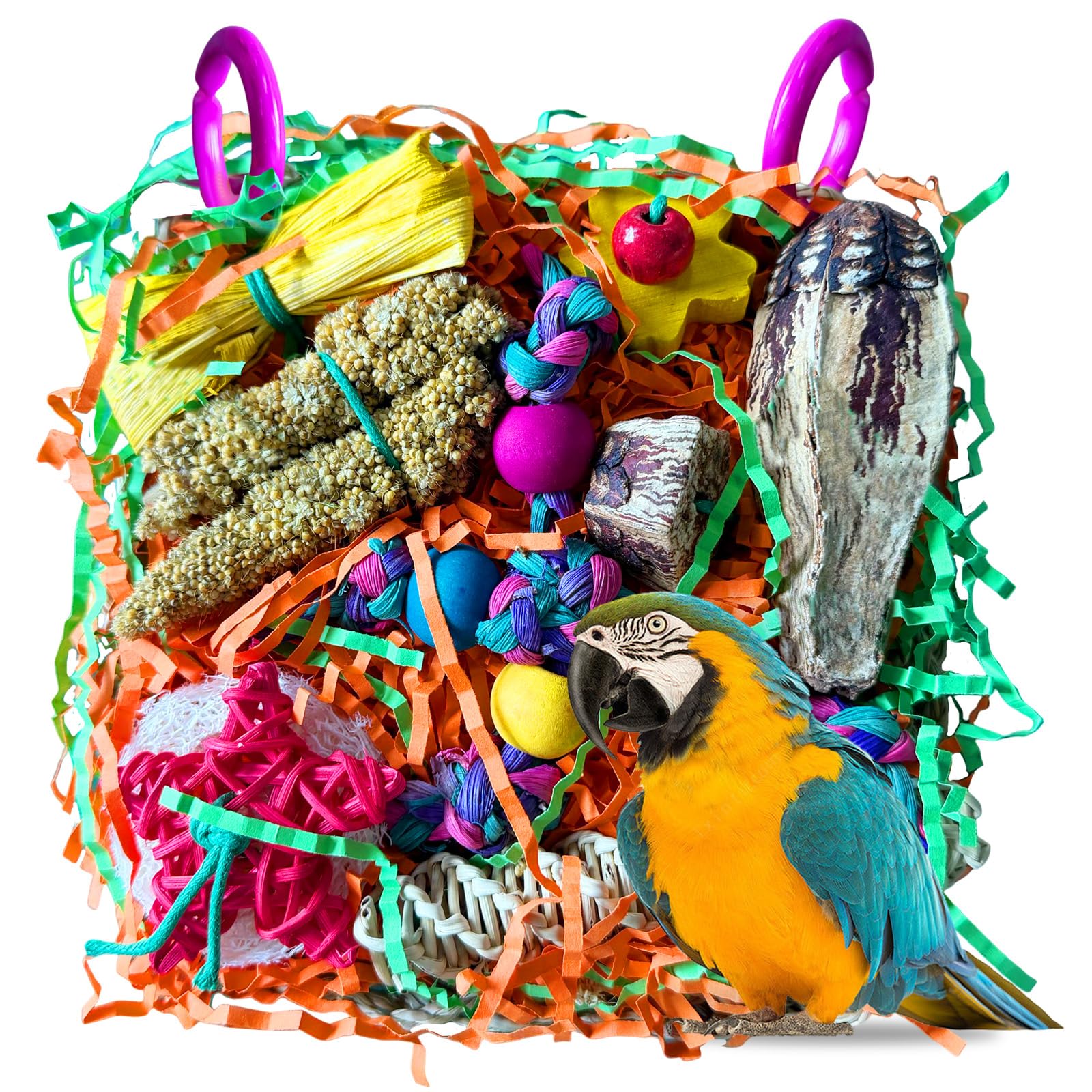 Bird Chewing Toys, Parrot Toys Cockatiel Foraging Wall with Birds Shredding Seagrass Bird Foraging Wall for African Greys Amazons Cockatoos and Macaws