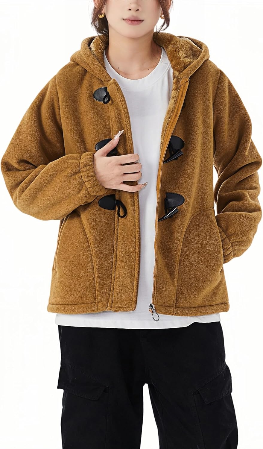 JiangWu Winter Coats for Women Full Zip Polar Fleece Jacket Sherpa Lined Outdoor Warm Coat - Image 2